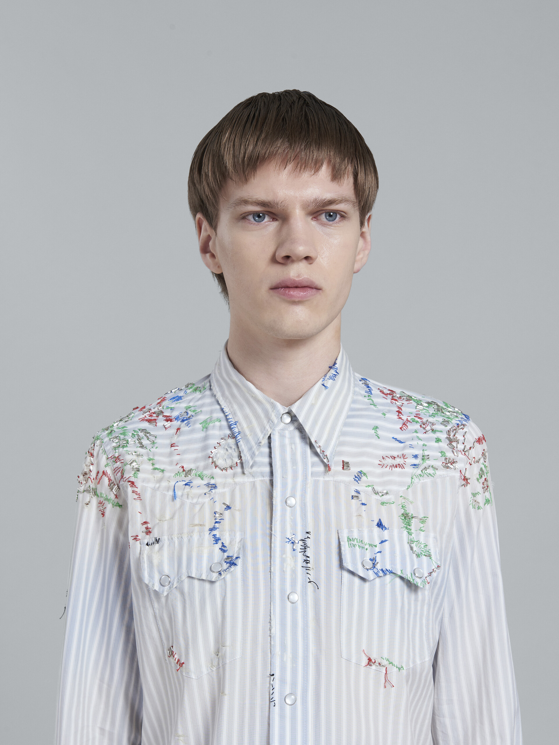 Light blue Western shirt with embroidery - Shirts - Image 4