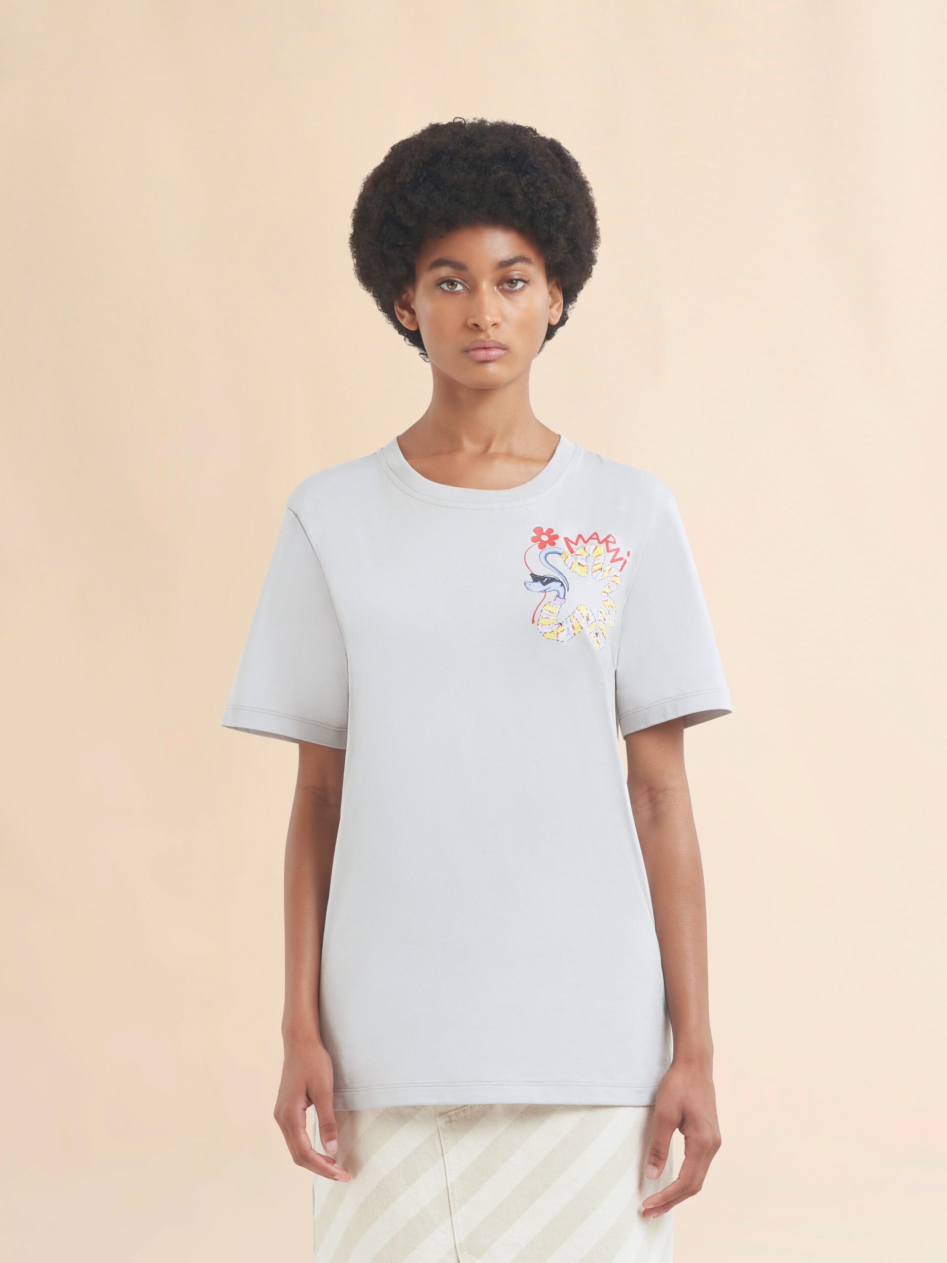 Grey cotton T-shirt with snake print - T-shirts - Image 2