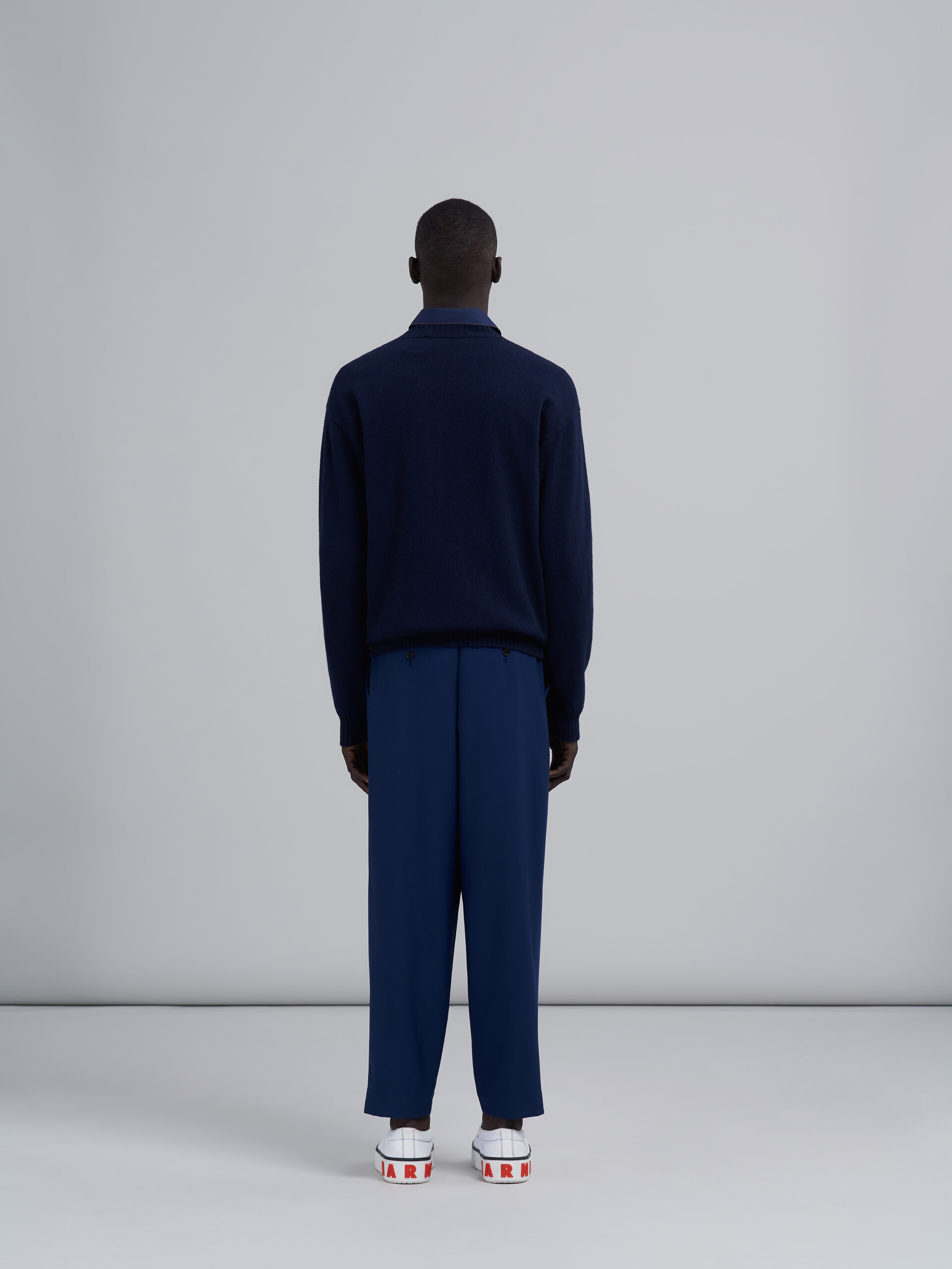 Pantalon en laine tropicale color-block bleu - Pantalons - Image 3
