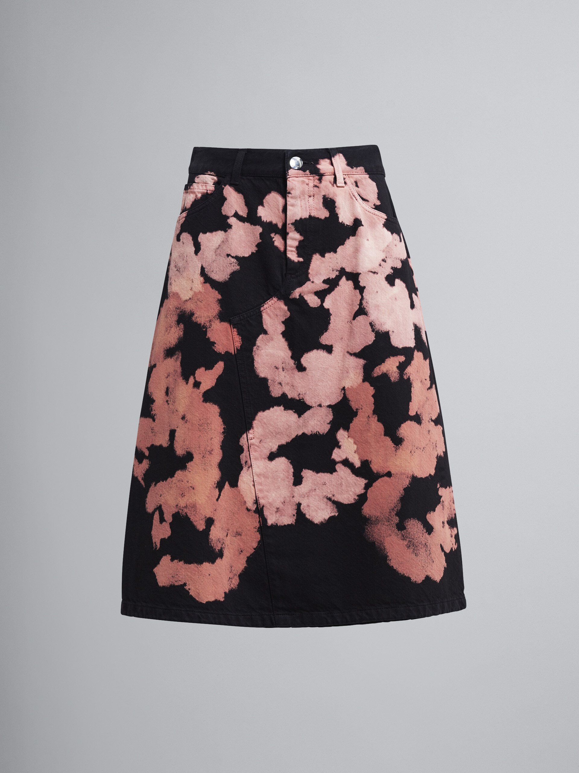 Sunflower print bull denim midi skirt - Skirts - Image 1