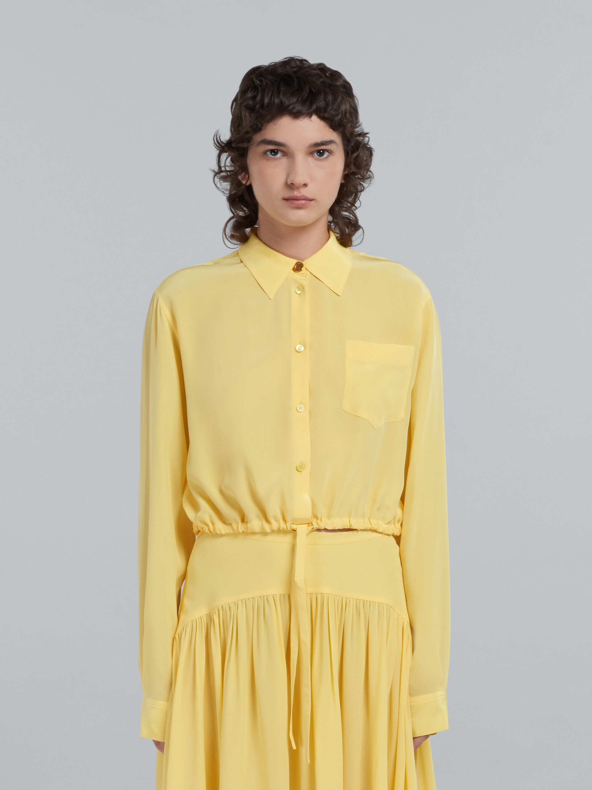 Yellow silk shirt with drawstring - Shirts - Image 2