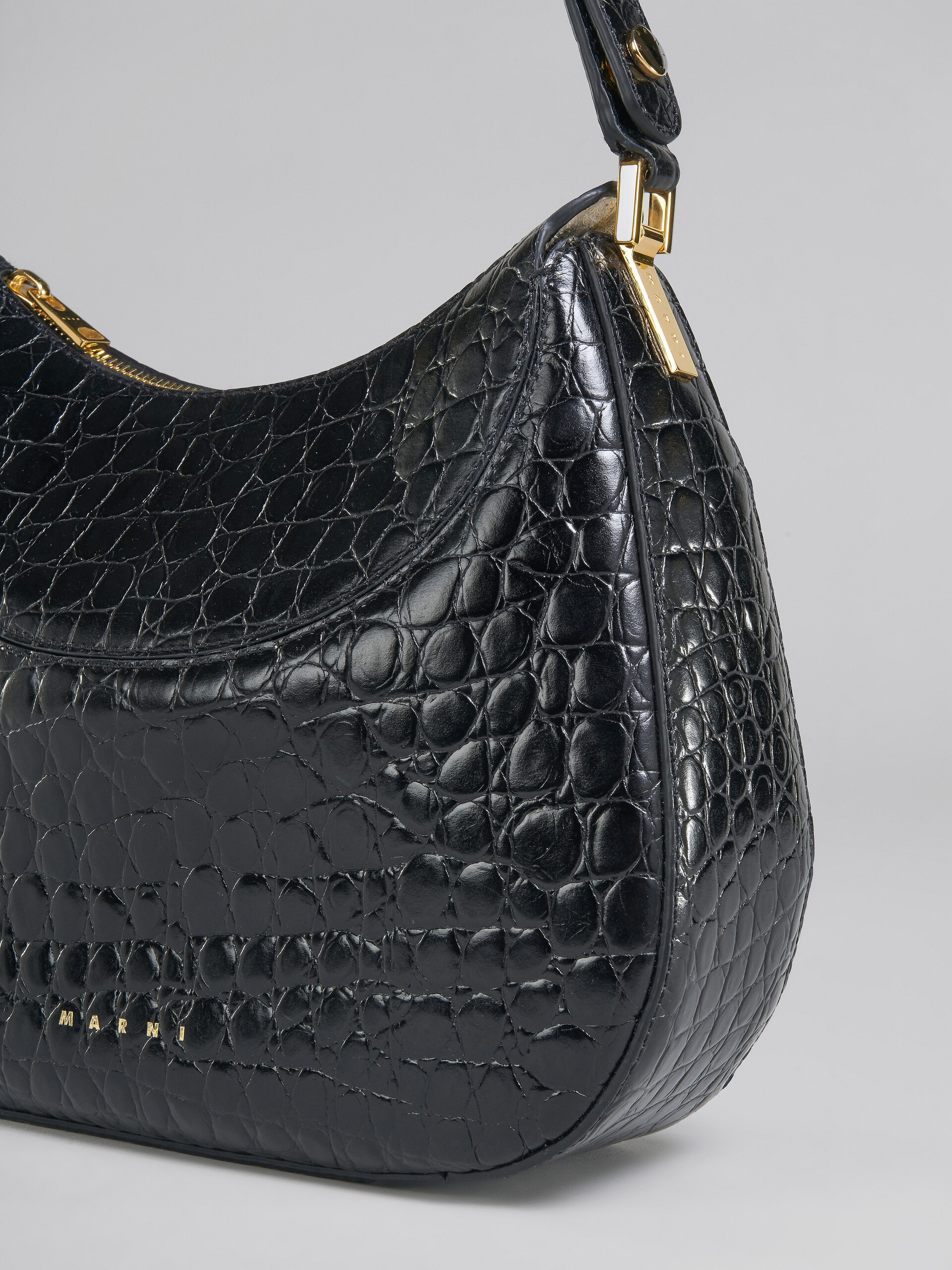 Milano Small Bag in black croco print leather - Handbag - Image 5