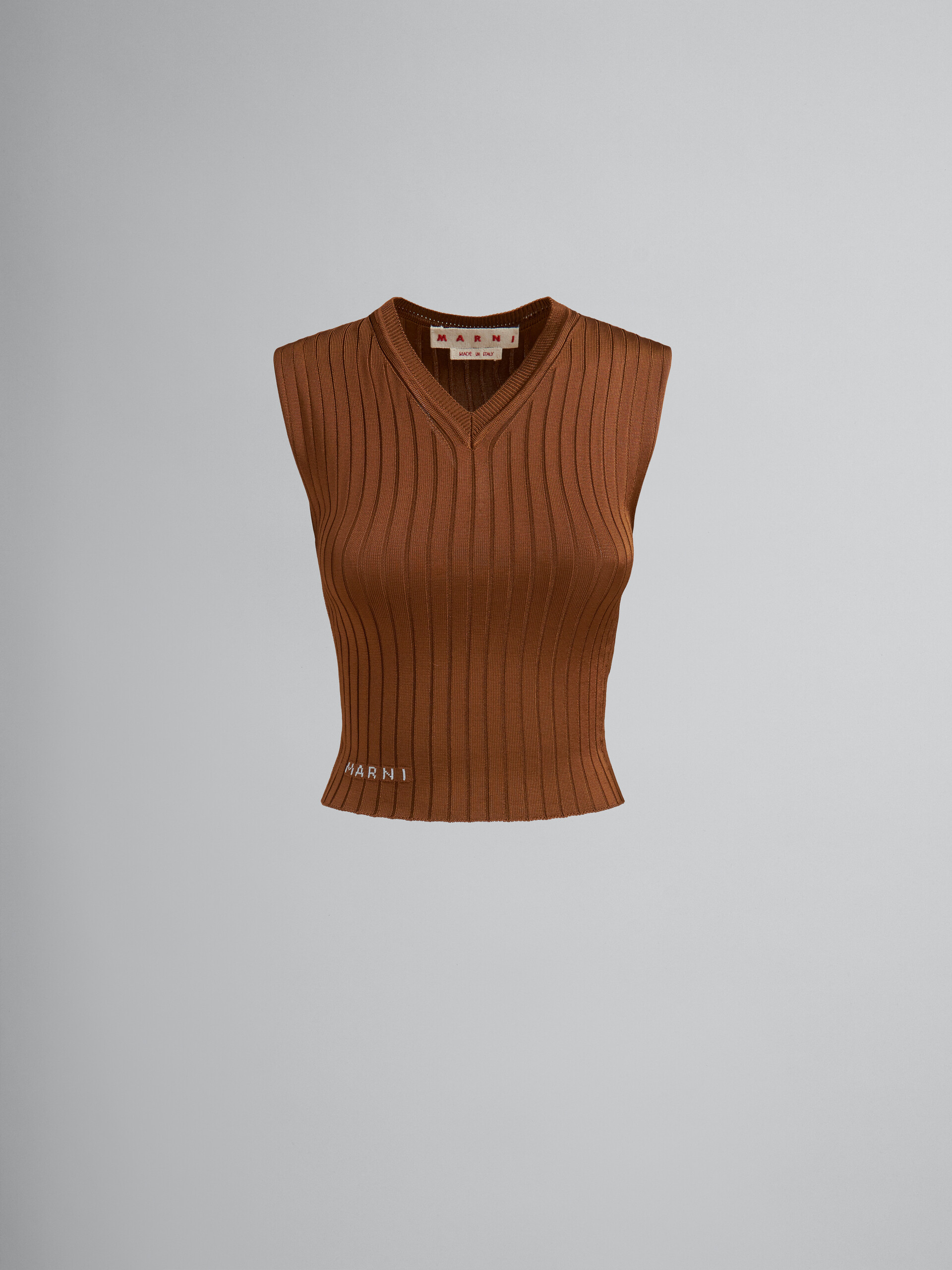 Brown ribbed viscose vest - Pullovers - Image 1