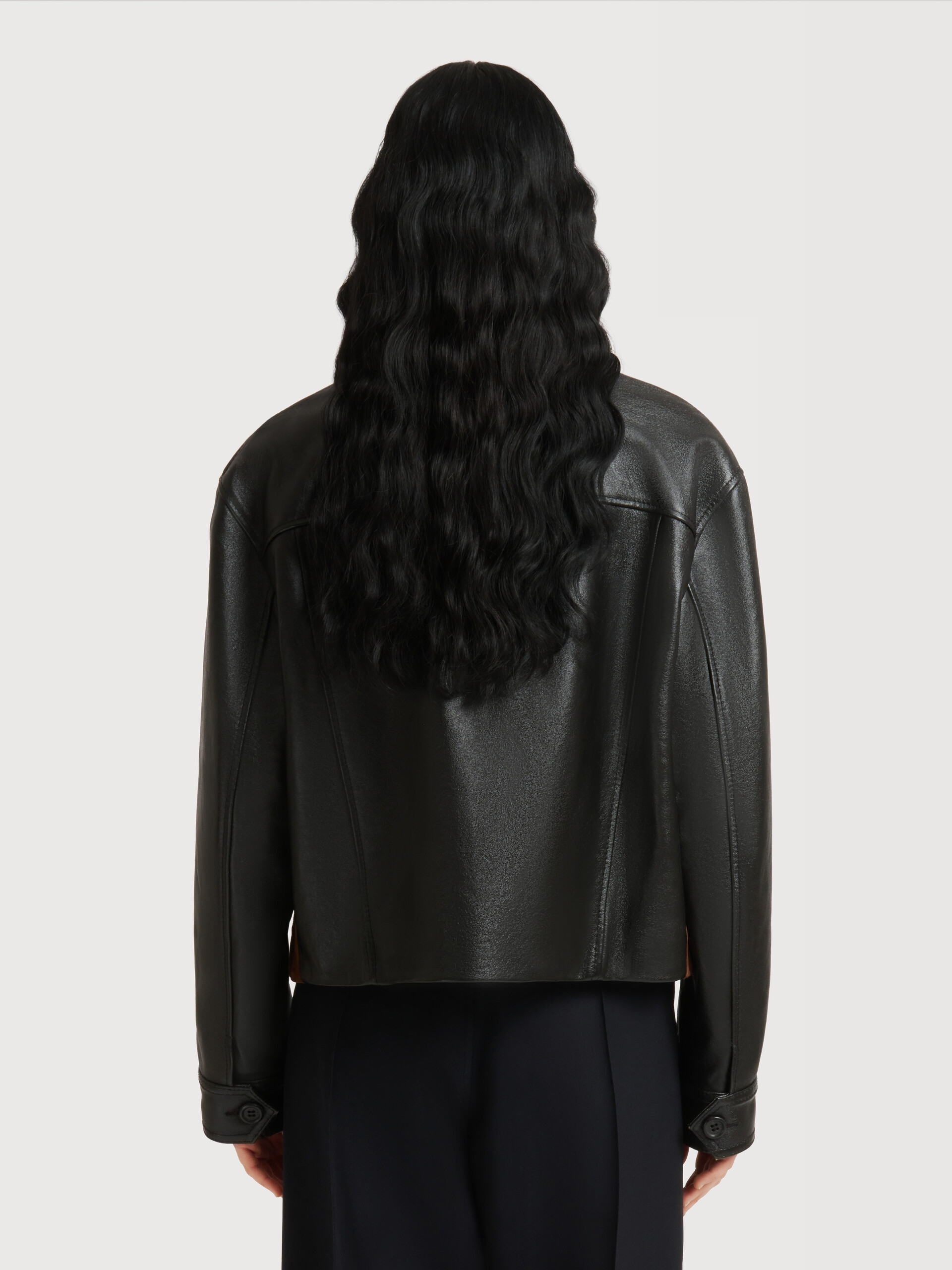 Black leather jacket with crust front - Jackets - Image 4