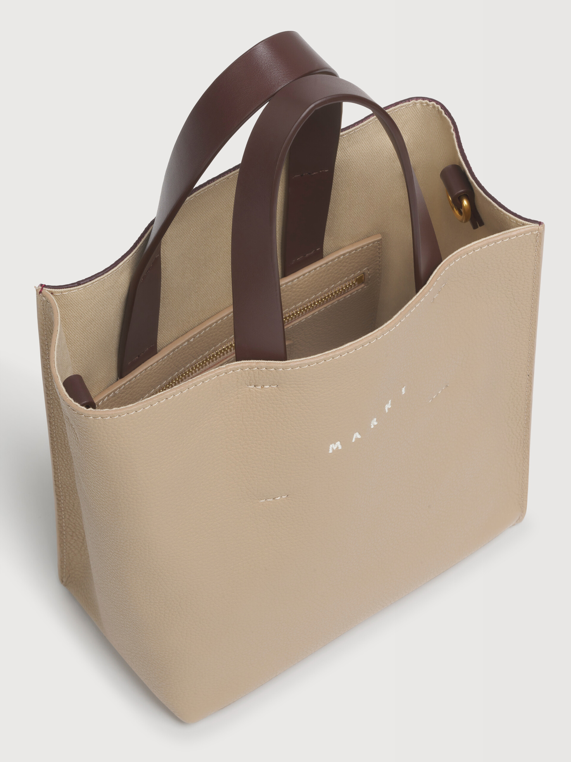 Taupe, burgundy and brown leather Museo Soft mini bag - Shopping Bags - Image 3
