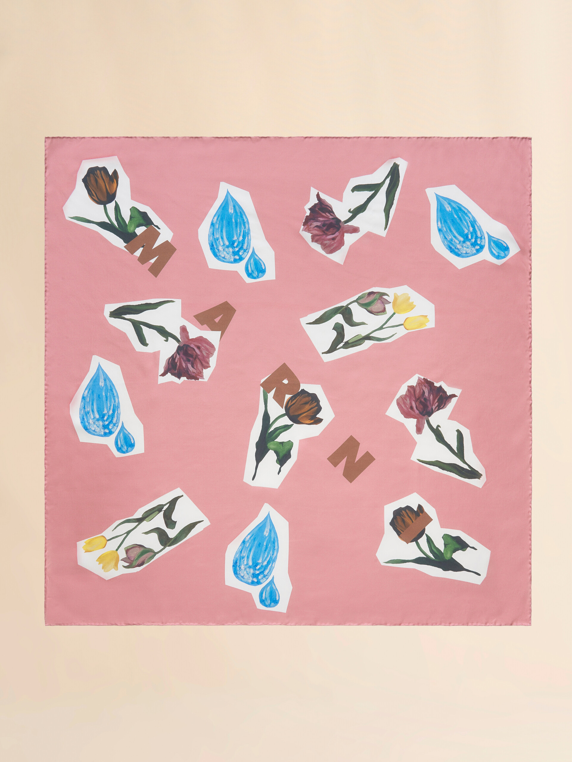 Pink silk foulard with flower collage - Other accessories - Image 1