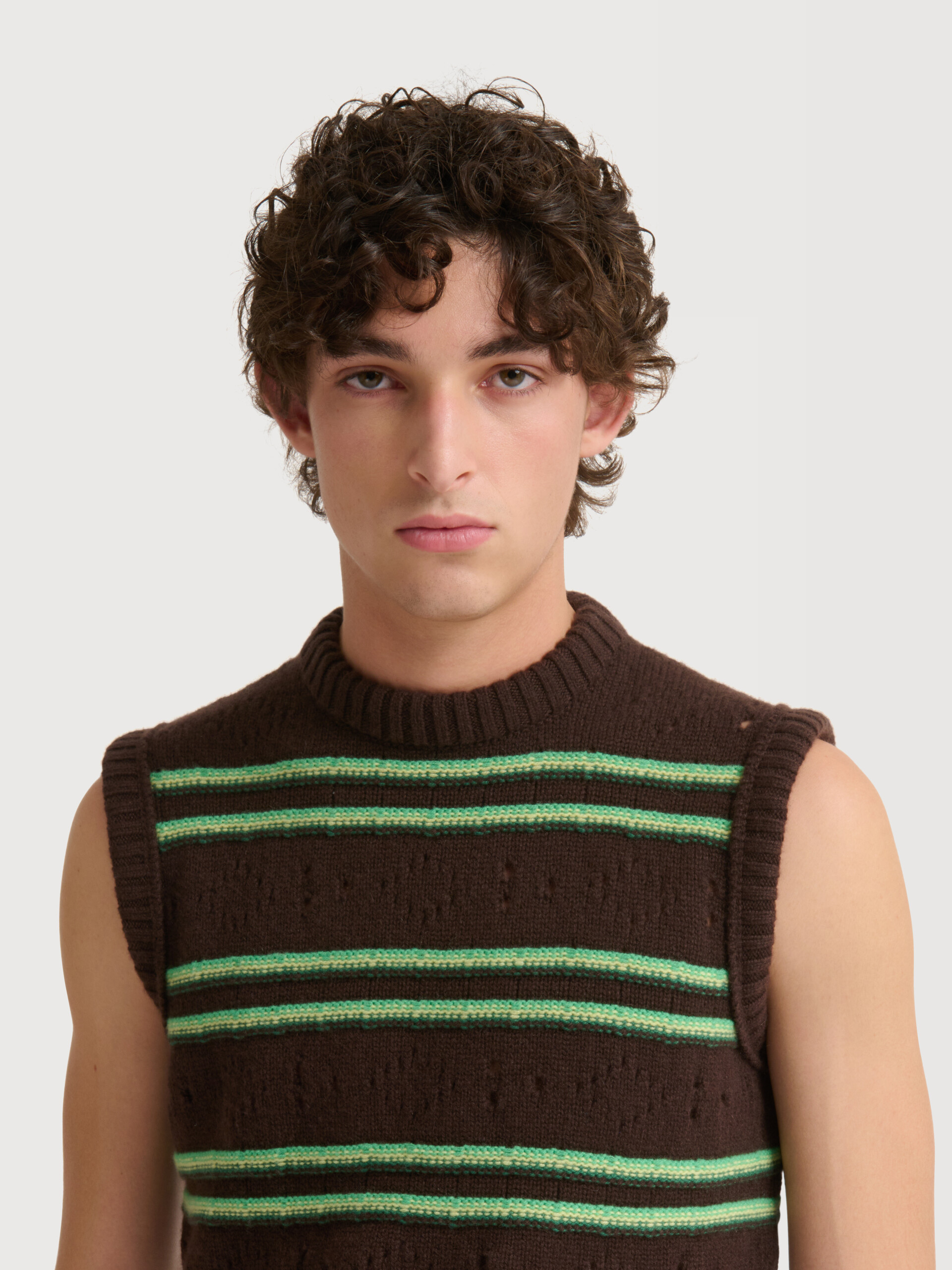 Brown cashmere vest with openwork knit - Pullovers - Image 5