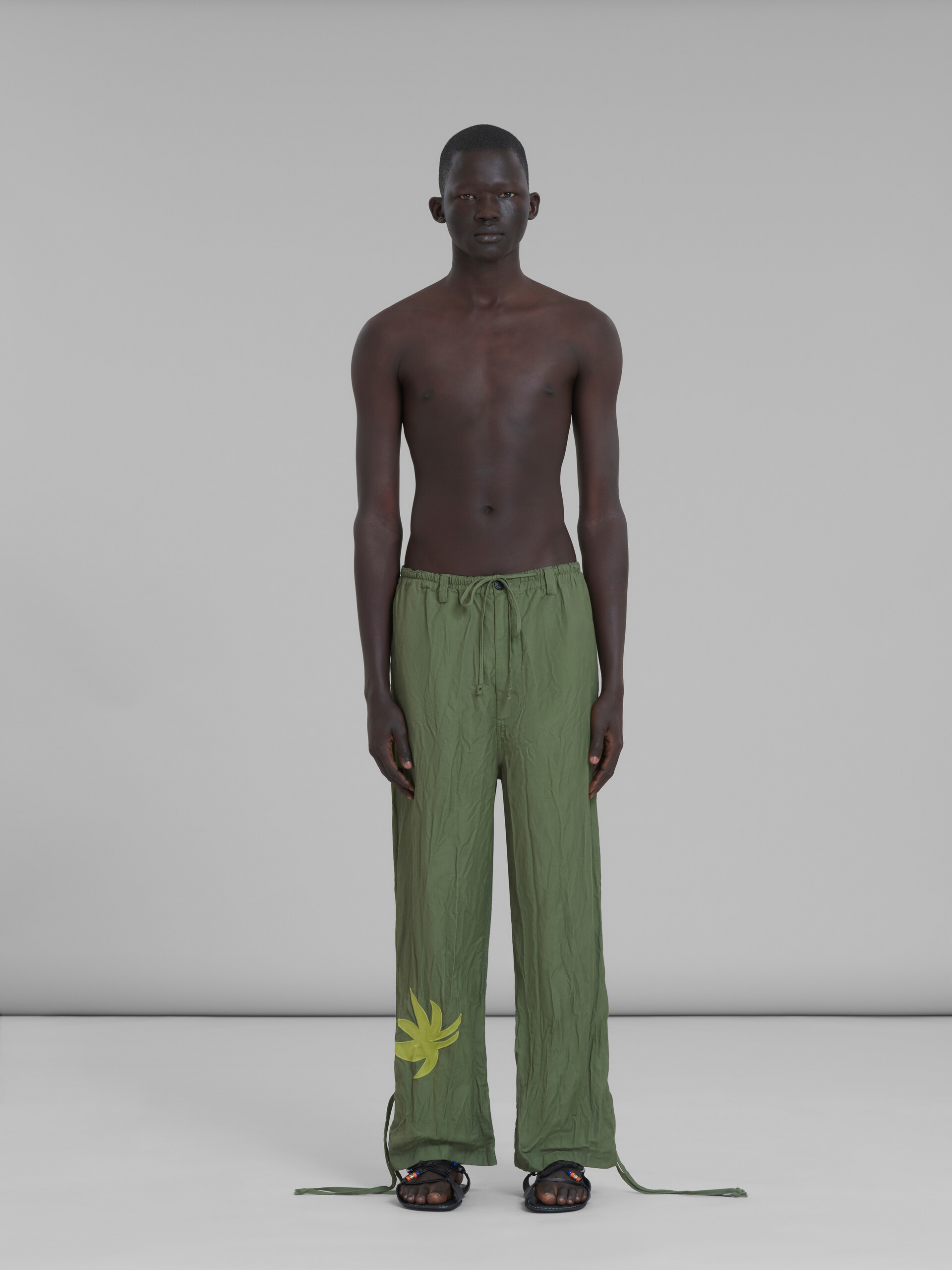 Marni x No Vacancy Inn - Green gabardine pants with embroidery - Pants - Image 2