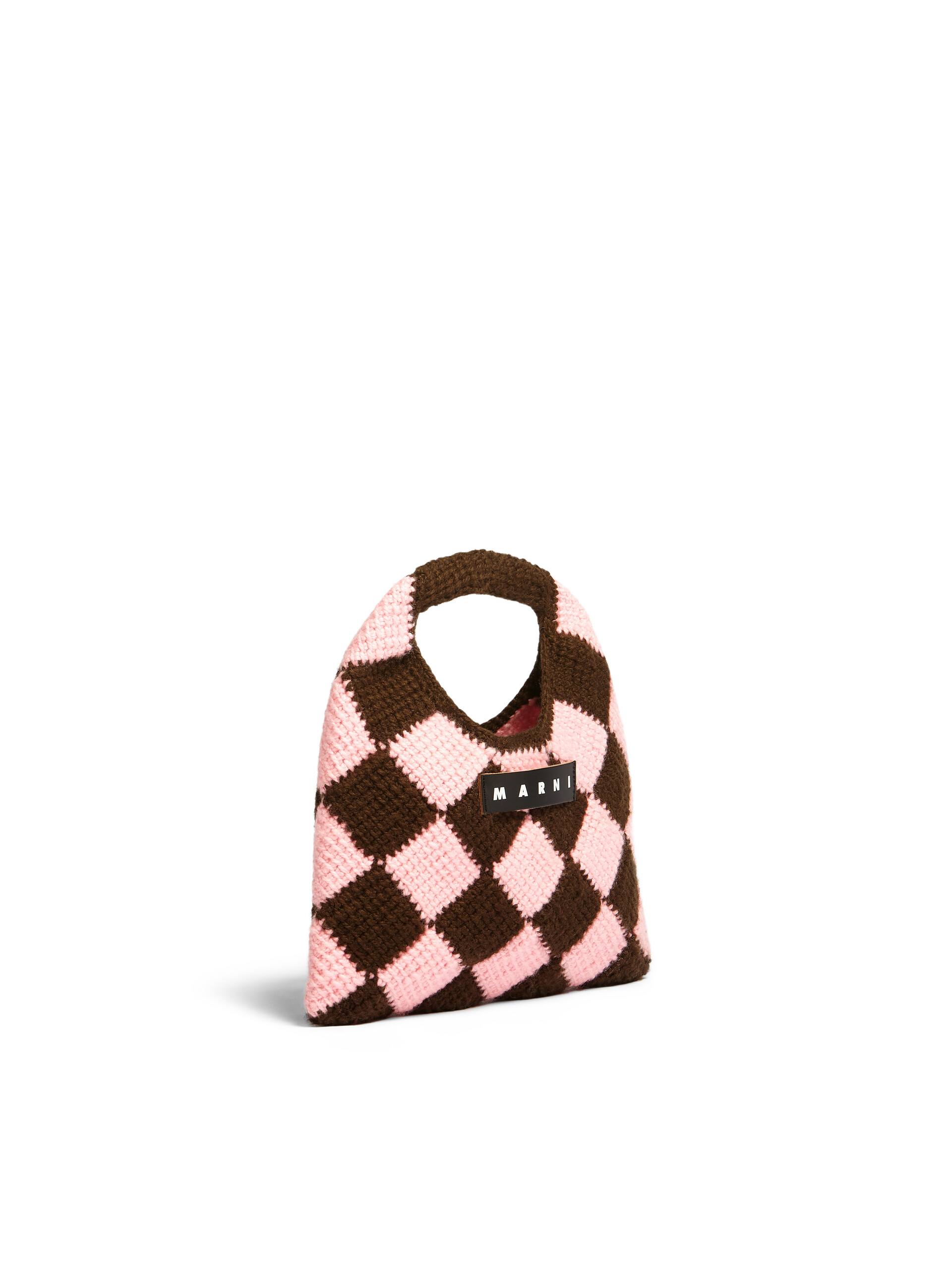 MARNI MARKET DIAMOND small bag in brown and pink tech wool - Shopping Bags - Image 2