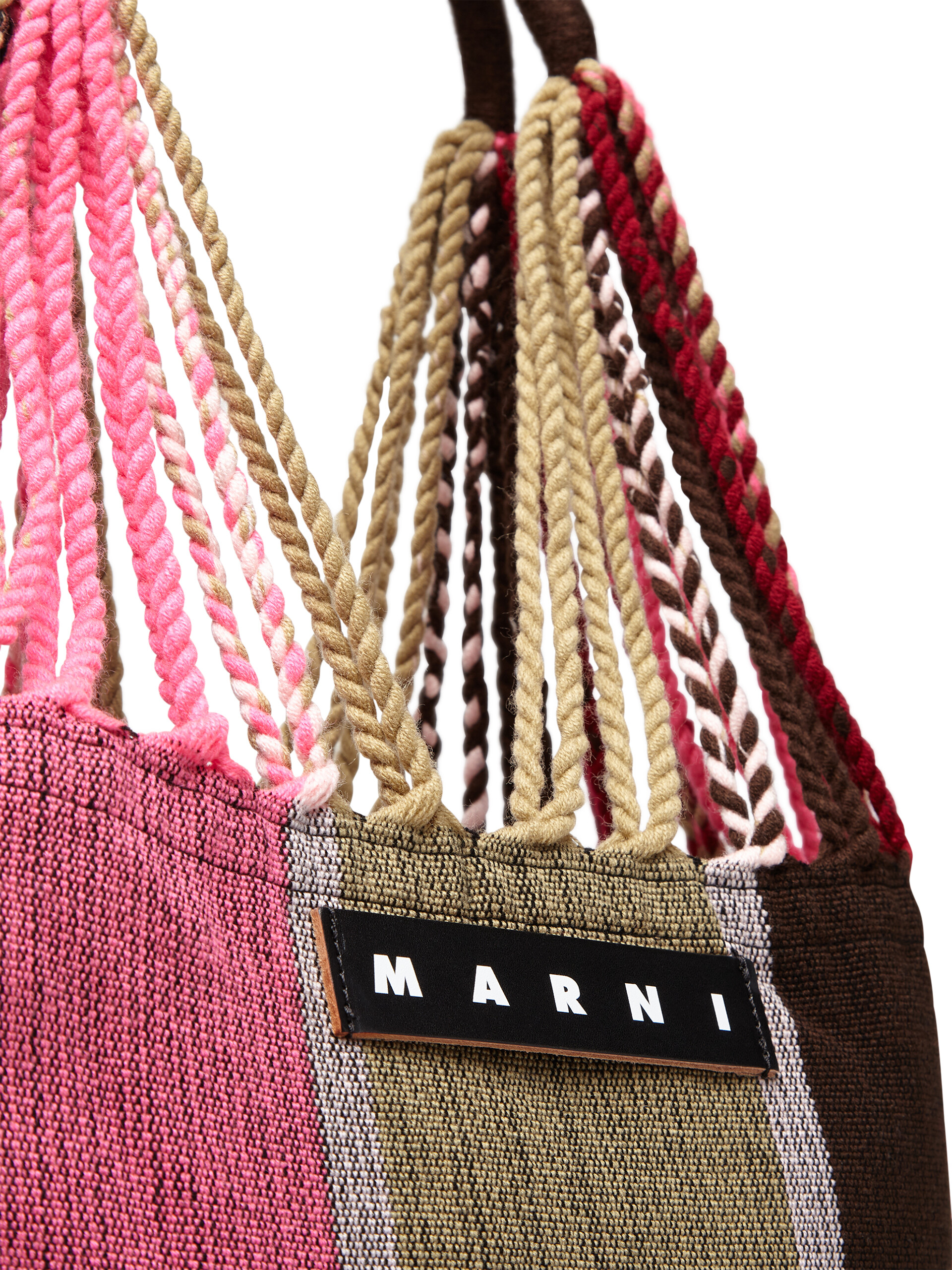 Borsa shopping MARNI MARKET HAMMOCK con manico lavorato ad amaca in poliestere rosa beige e marrone - Borse - Image 4