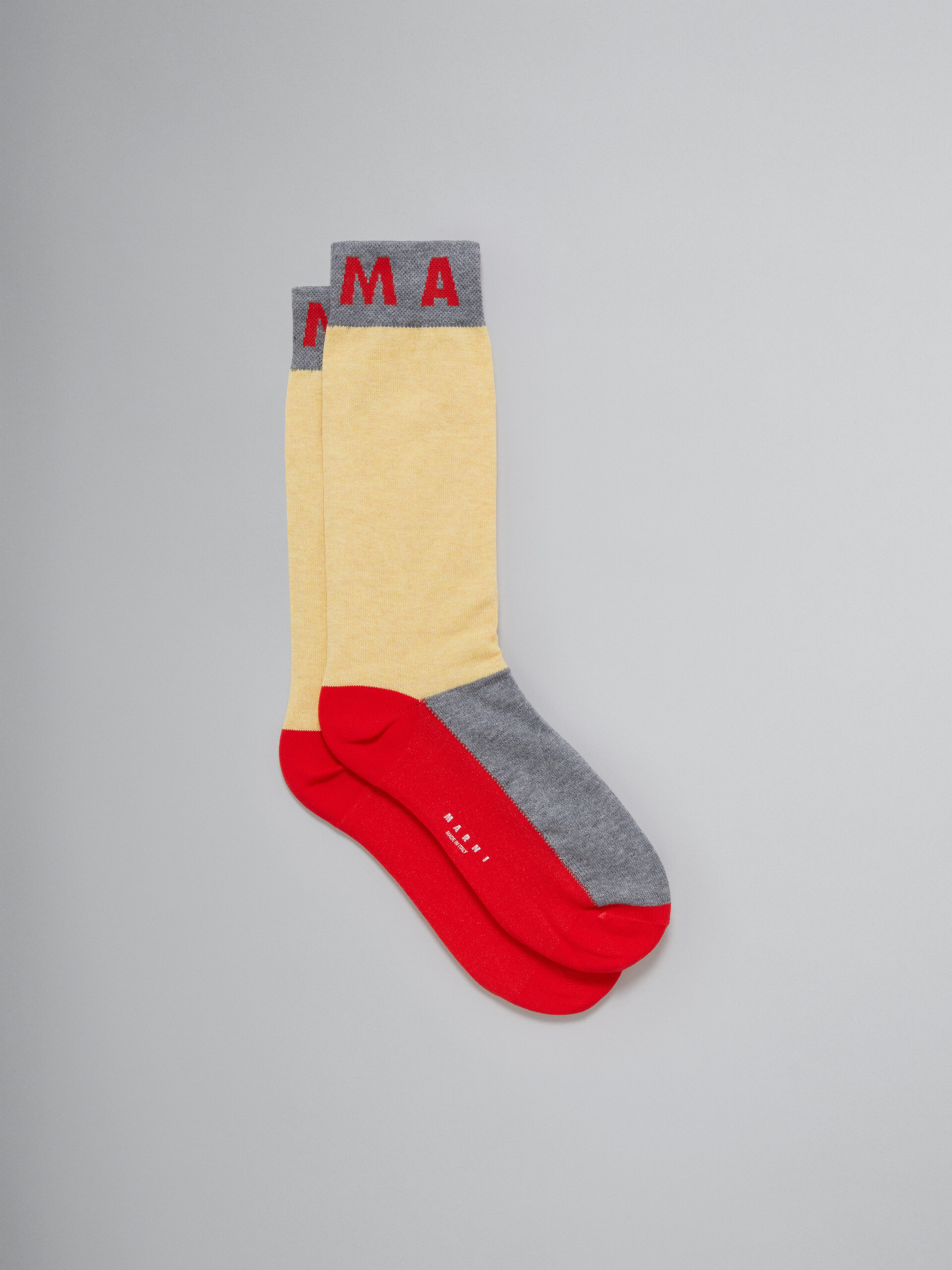 Yellow cotton and nylon socks with colour blocks - Socks - Image 1