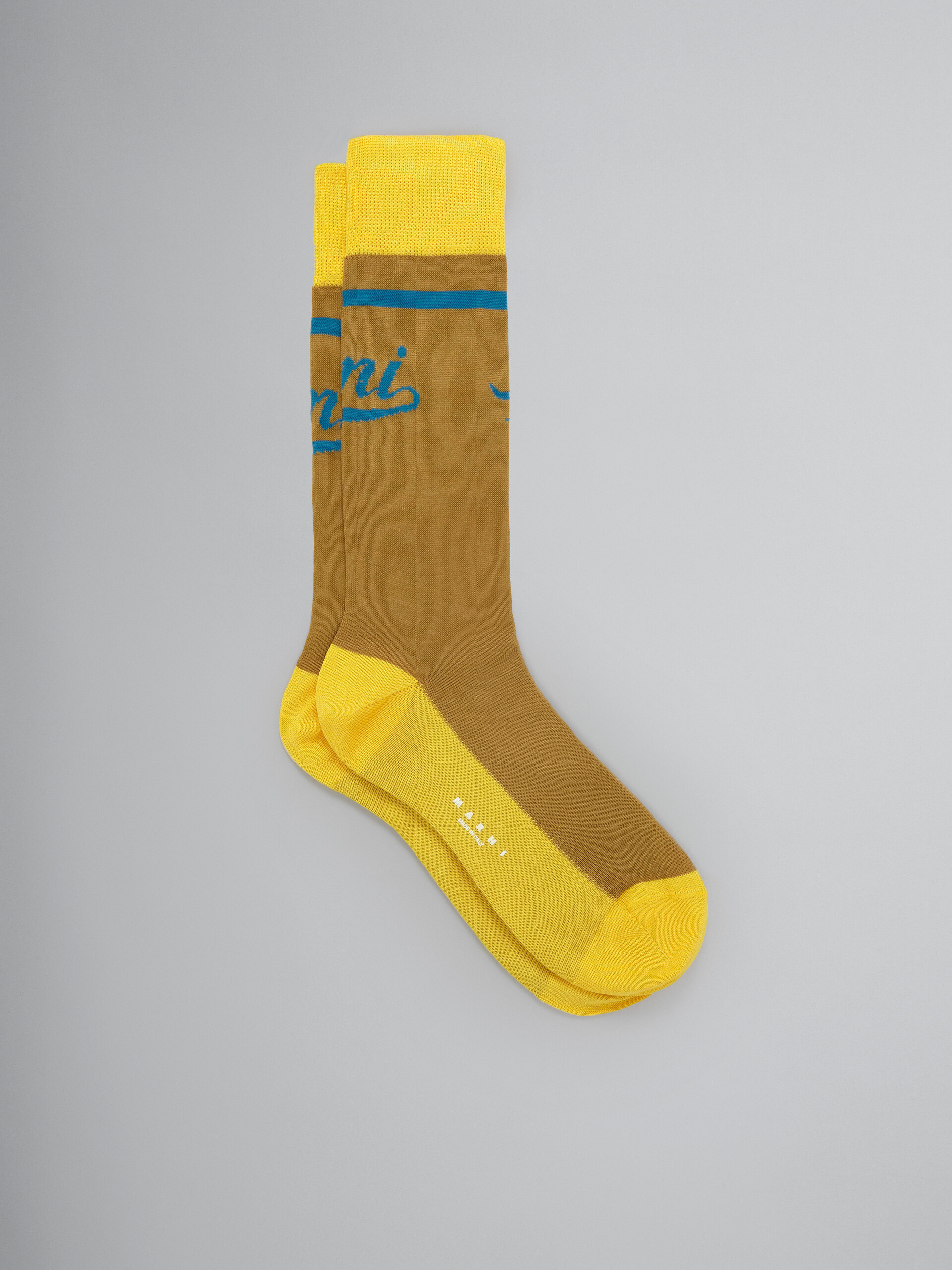 Brown and yellow socks with logo - Socks - Image 1