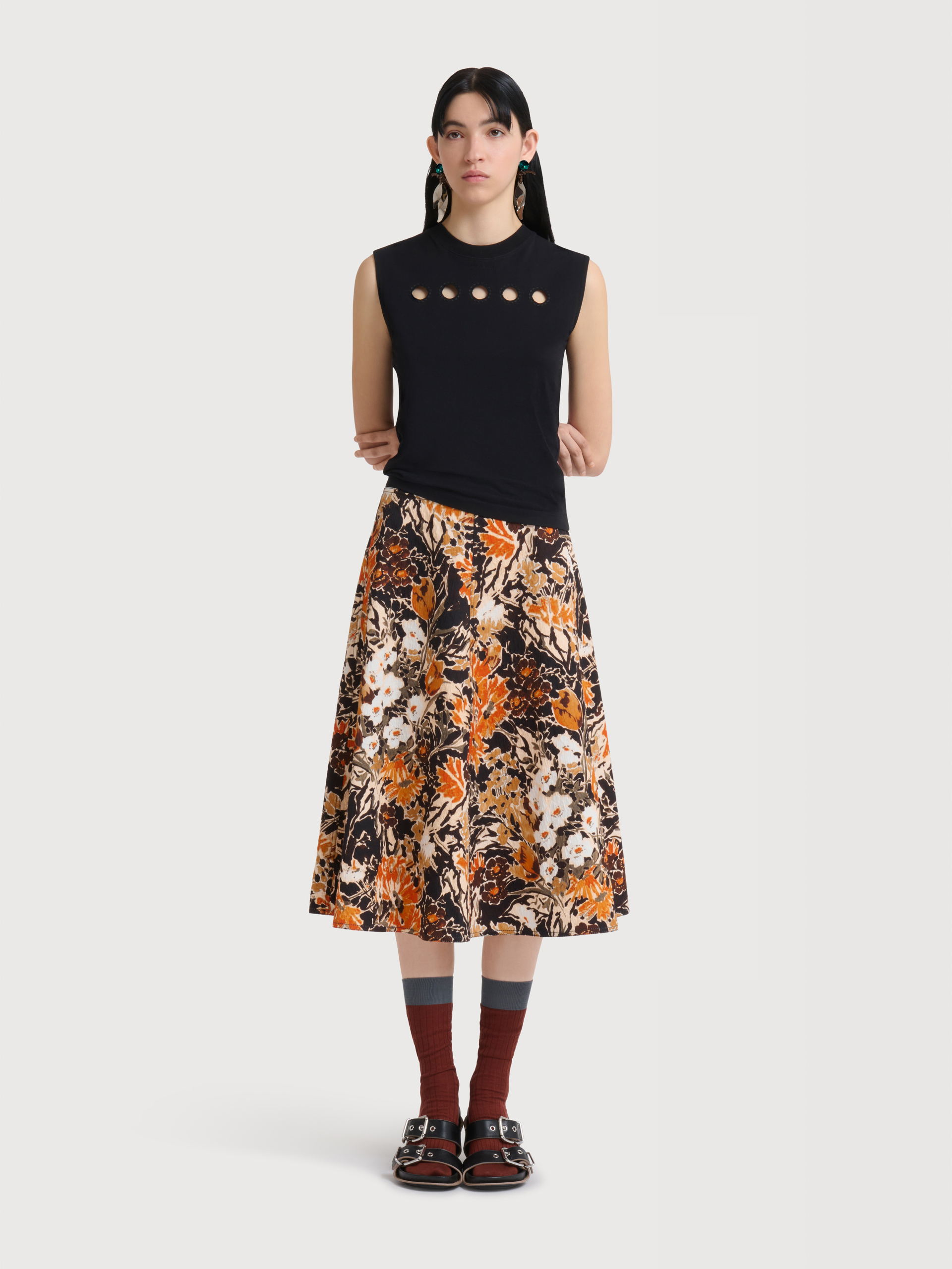 Black cloqu&eacute; skirt with Extreme Bouquet print - Skirts - Image 2