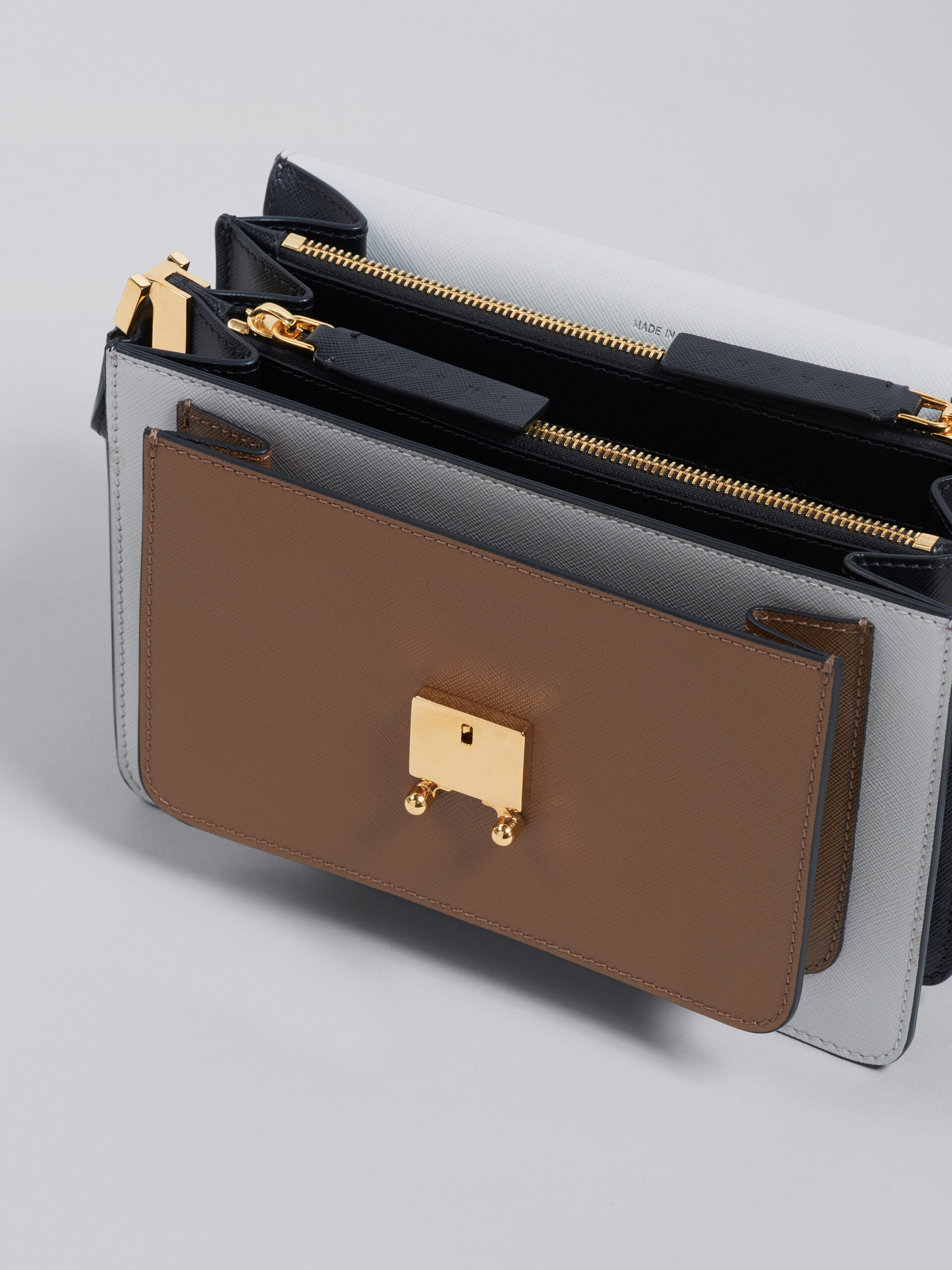 TRUNK bag in saffiano calfskin grey brown and black - Shoulder Bags - Image 3