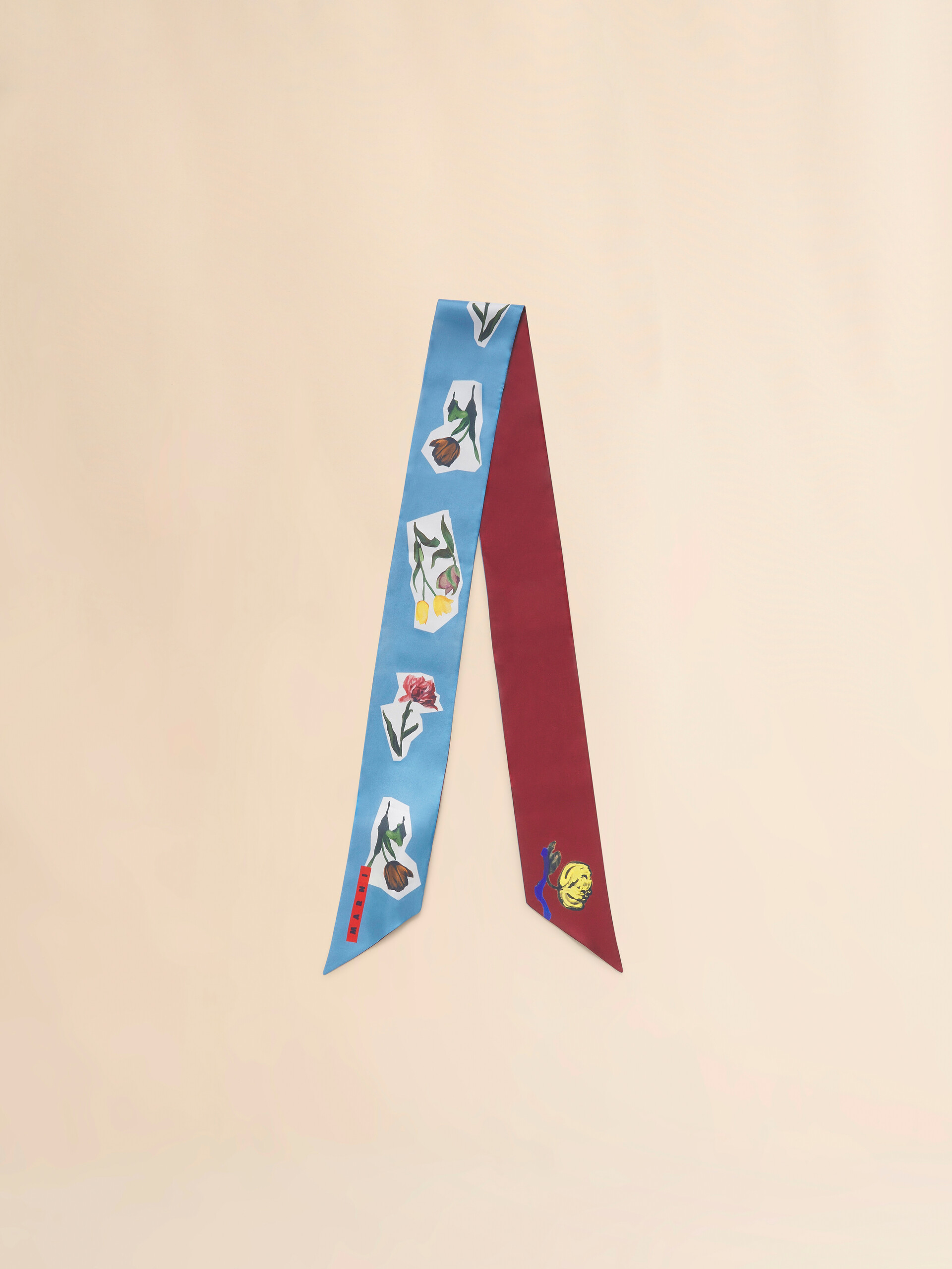 Blue silk scarf with flower collage - Other accessories - Image 1
