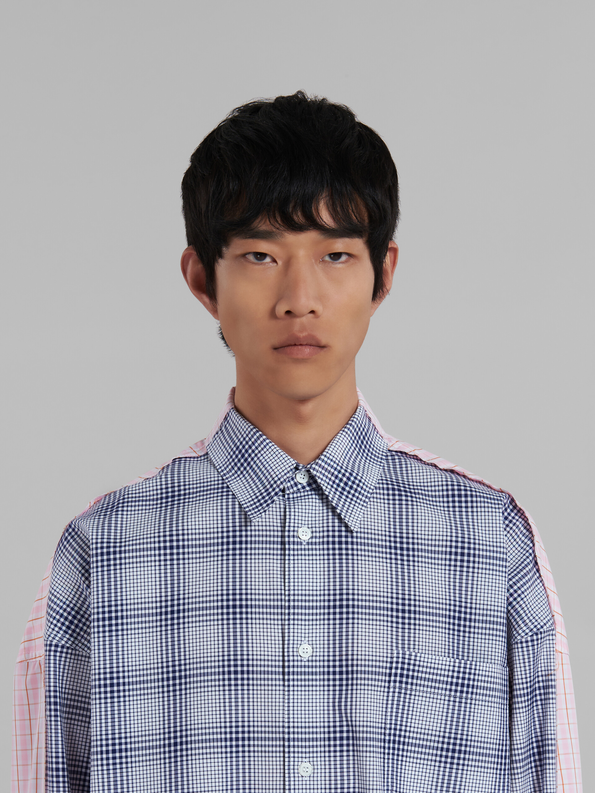 Blue bio poplin shirt with contrasting checks - Shirts - Image 4