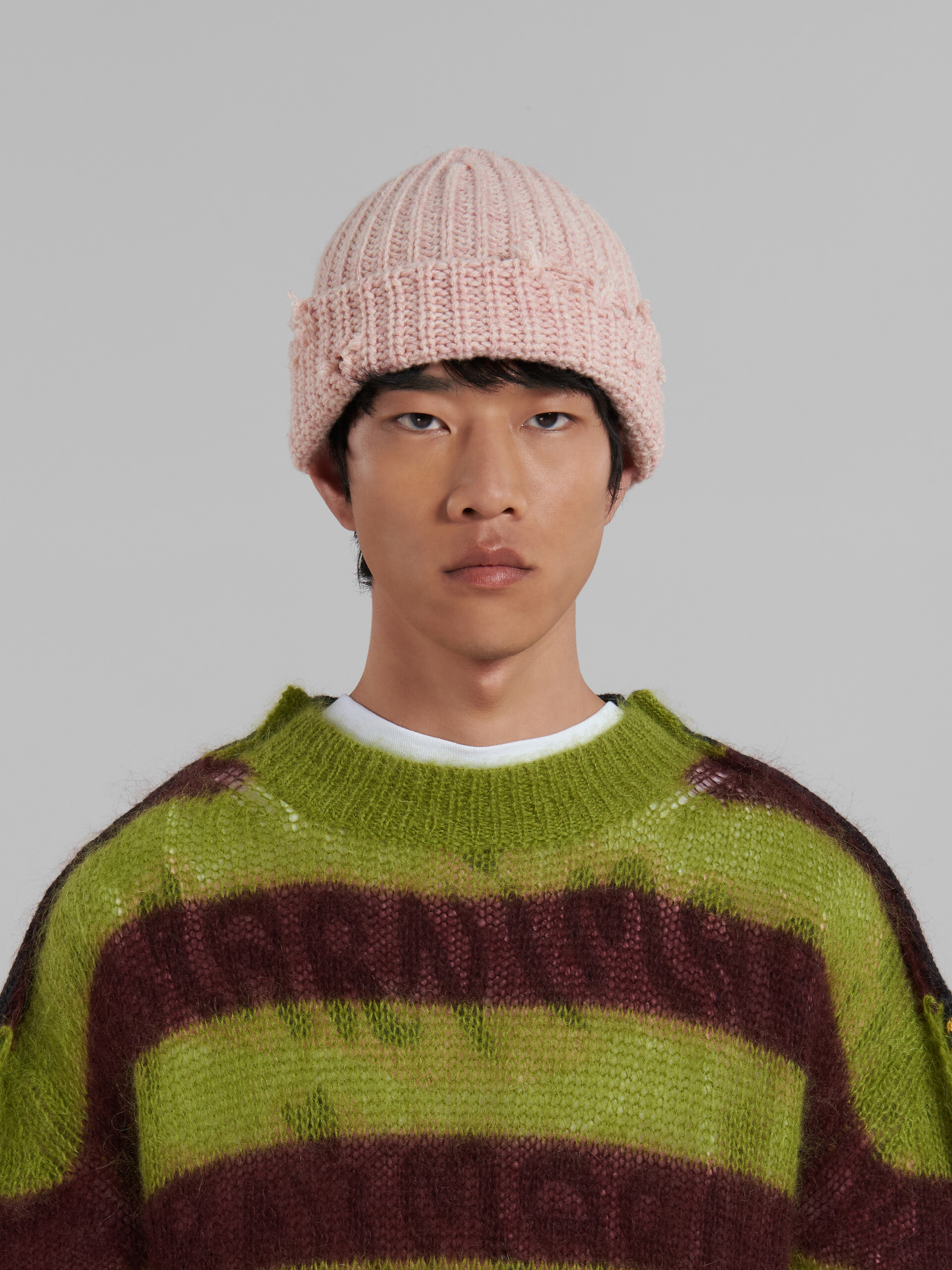 Pink ribbed beanie with hand-stitched logo - Hats - Image 2
