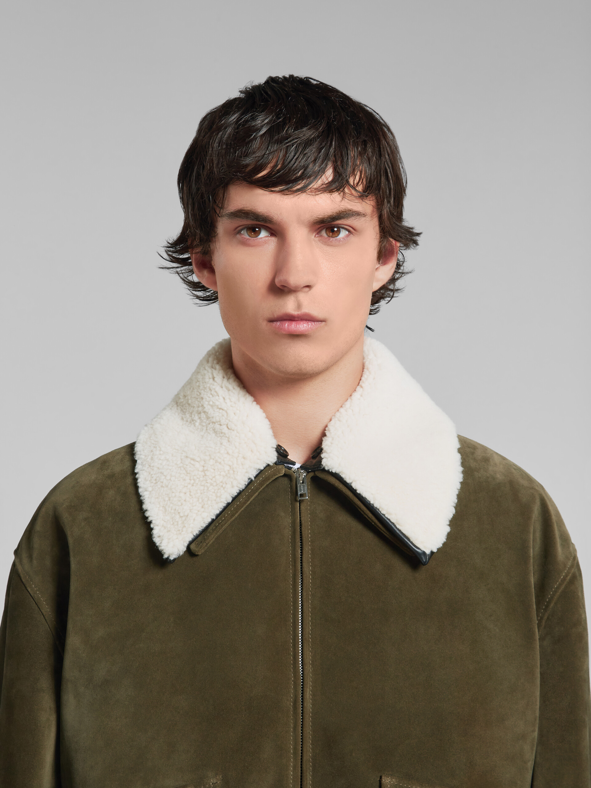 Green suede jacket with shearling collar - Jackets - Image 4