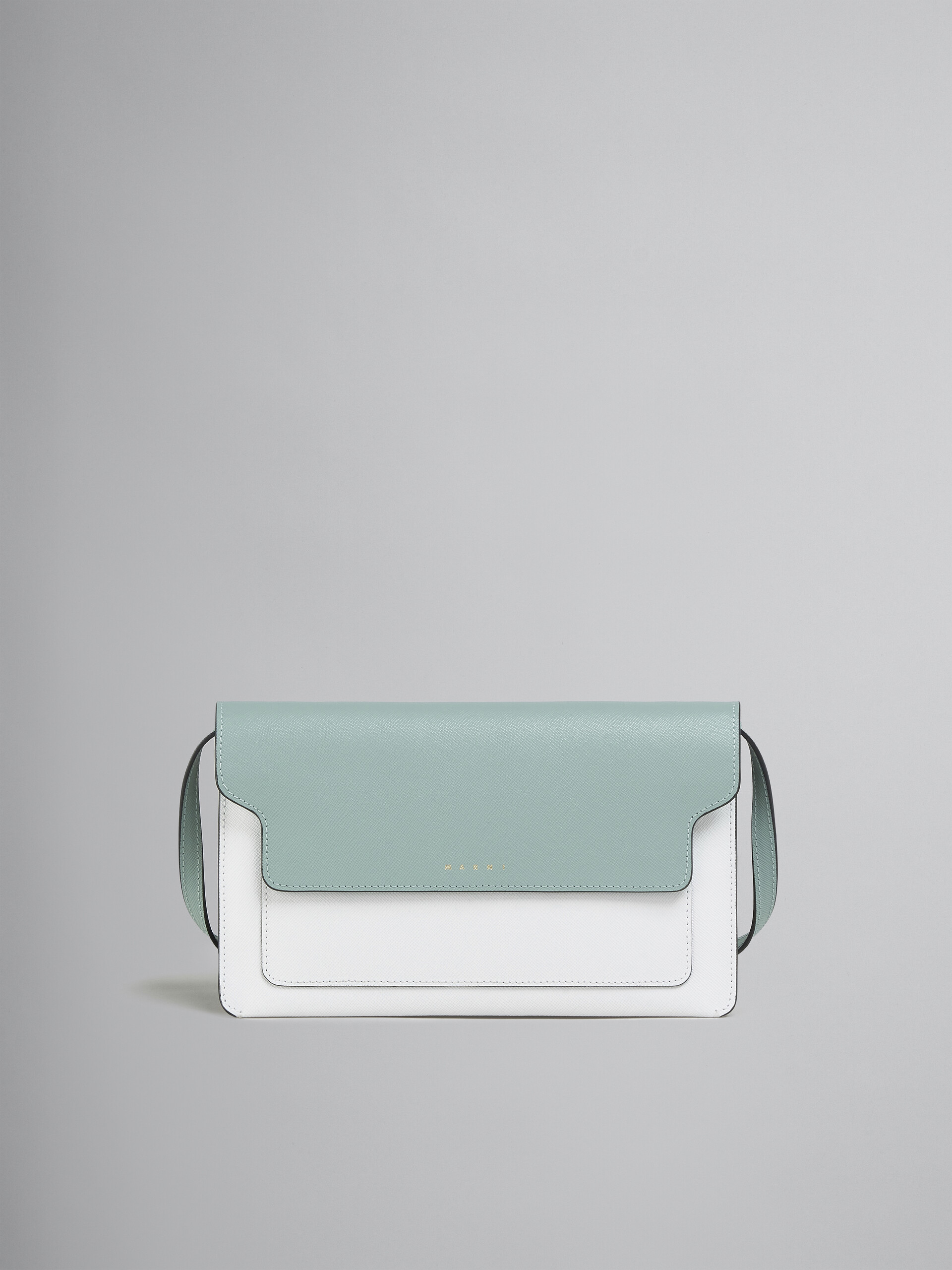 Trunk Clutch in light green white and brown saffiano leather - Pochettes - Image 1