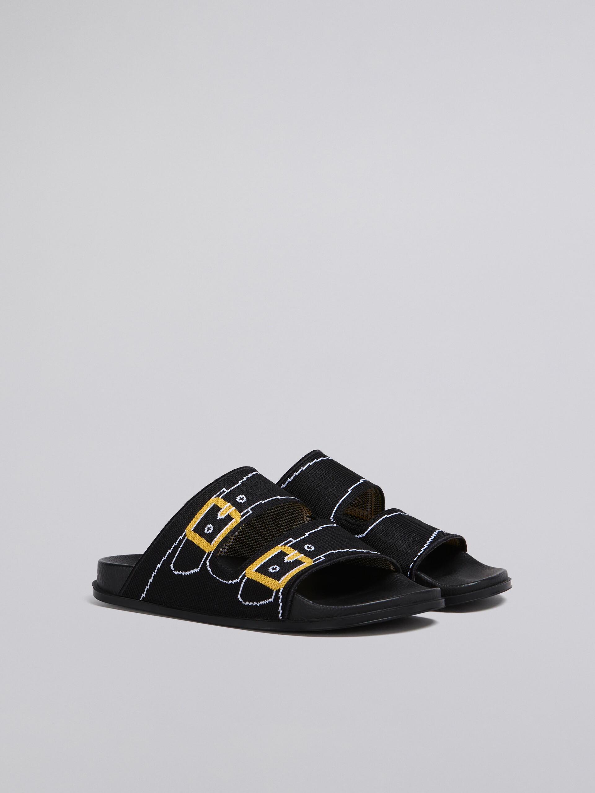 Black and gold trompe l'oeil jacquard two-strap slide - Sandals - Image 2