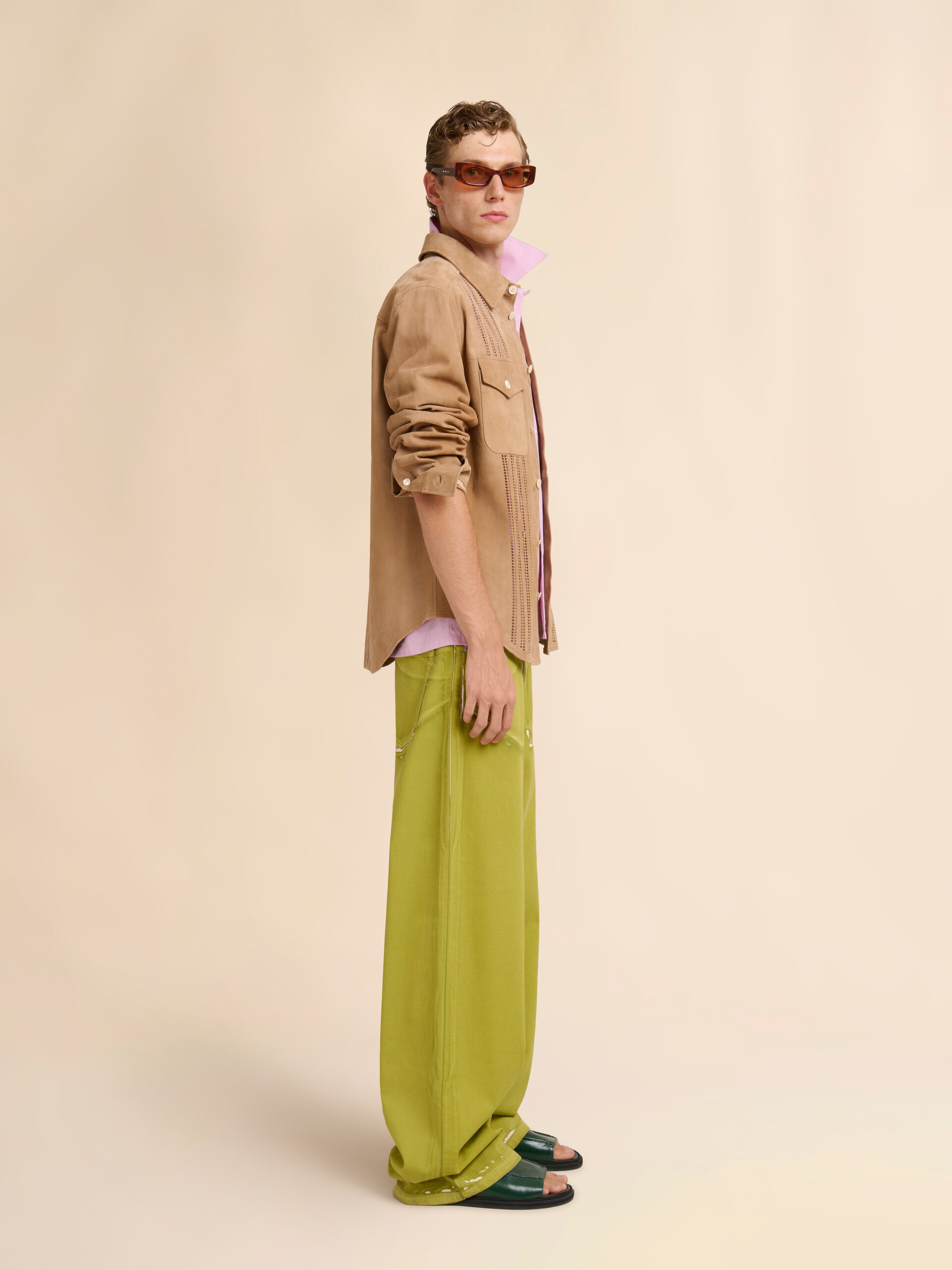 Green screen-printed denim wide-leg trousers - Pants - Image 5