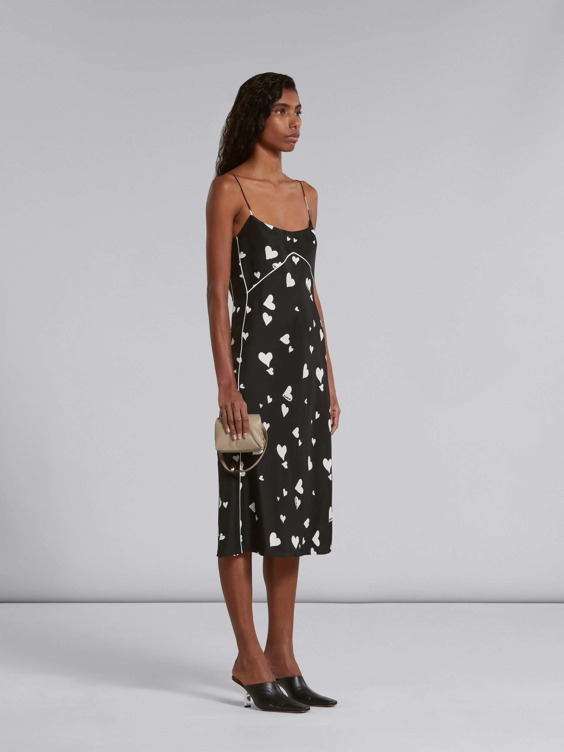 Black silk slip dress with Bunch of Hearts print - Dresses - Image 6