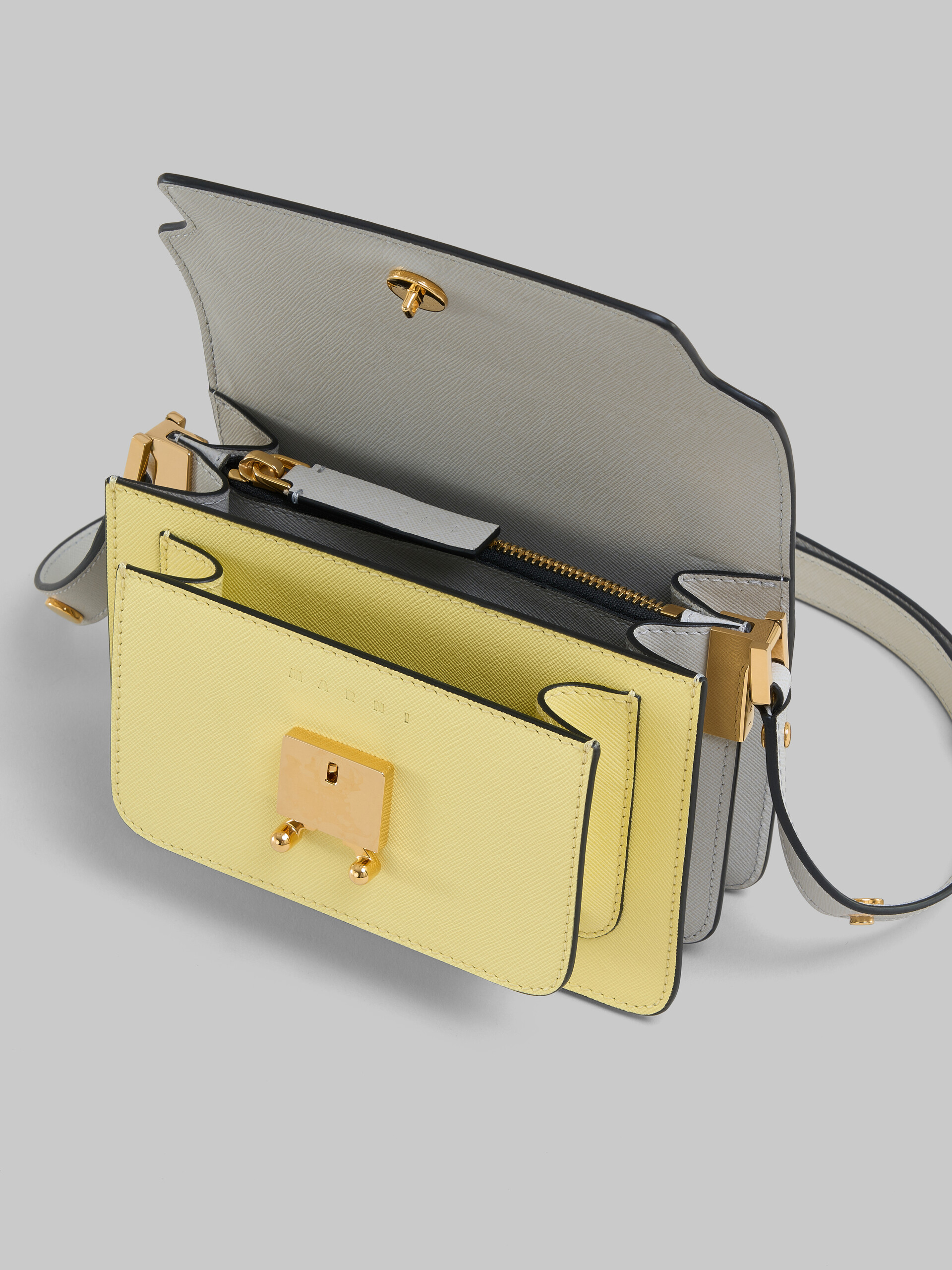 Tan yellow and grey saffiano leather mini Trunk bag - Shoulder Bags - Image 4