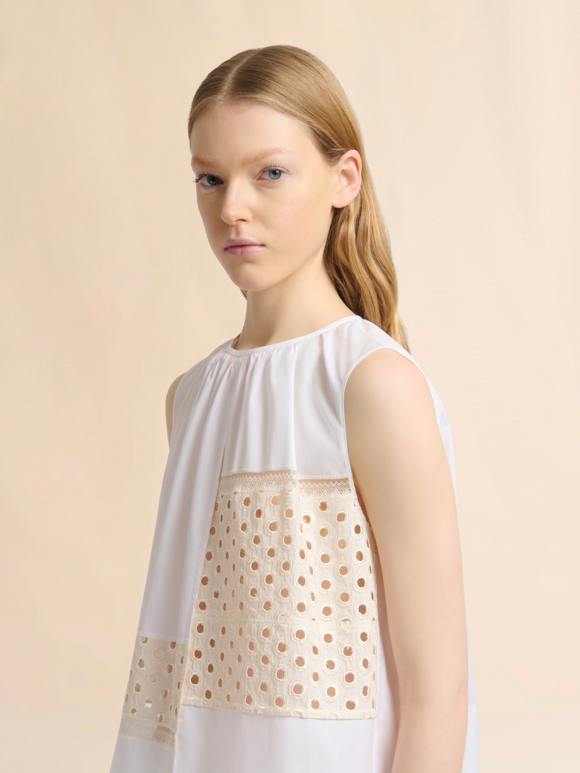 White poplin blouse with broderie anglaise inserts - Shirts - Image 4