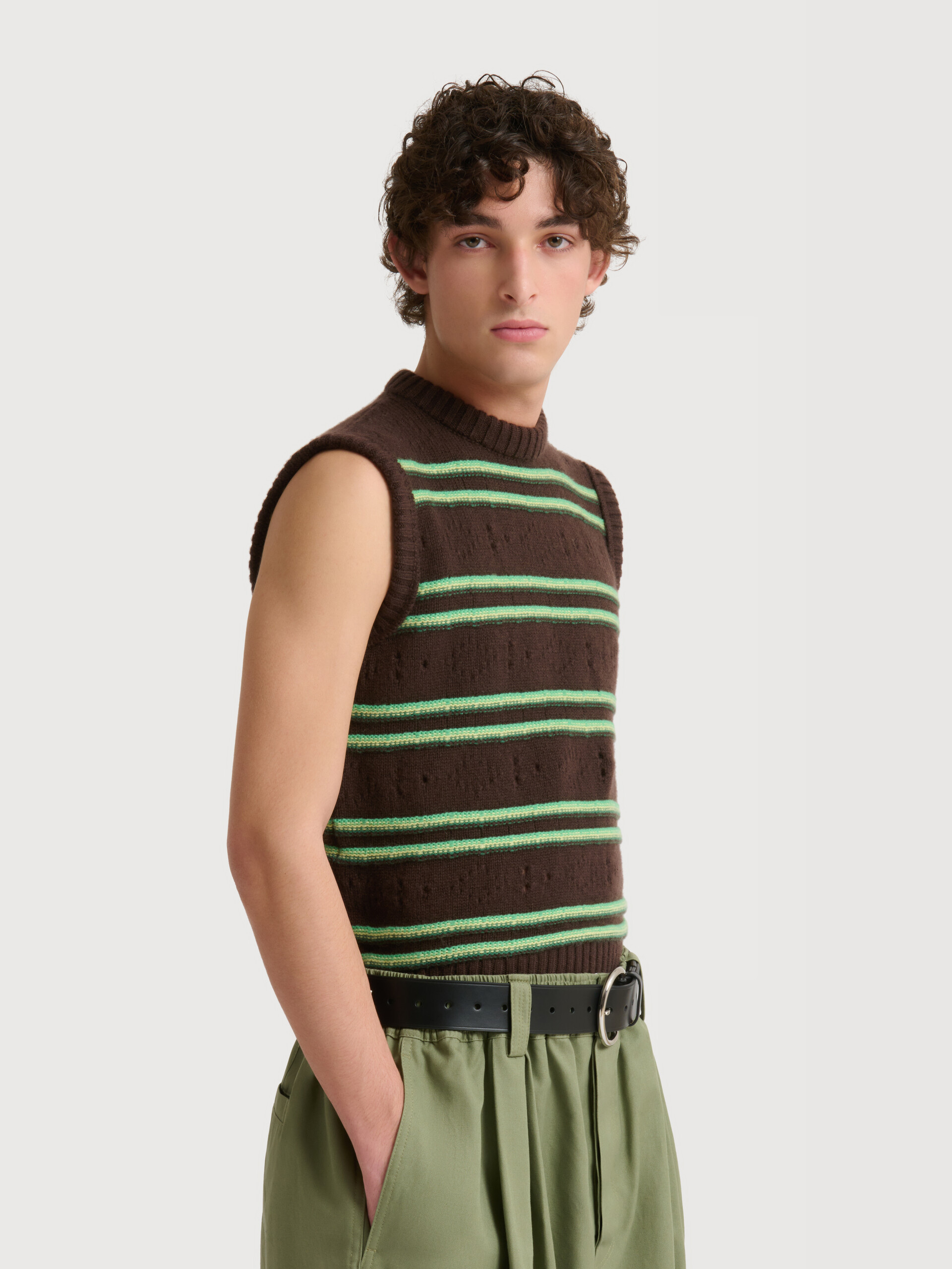 Brown cashmere vest with openwork knit - Pullovers - Image 3