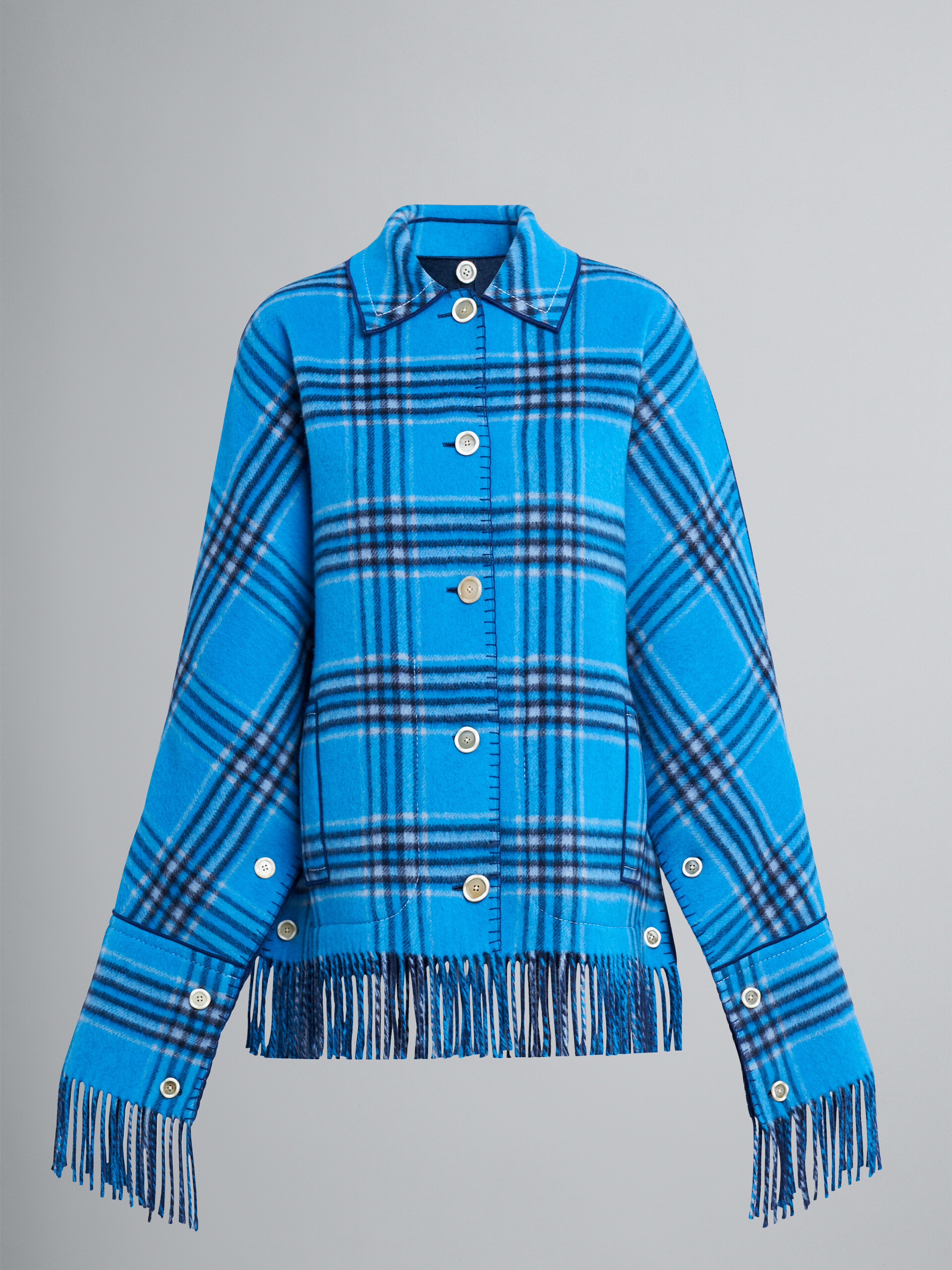 Check wool cape jacket - Jackets - Image 1