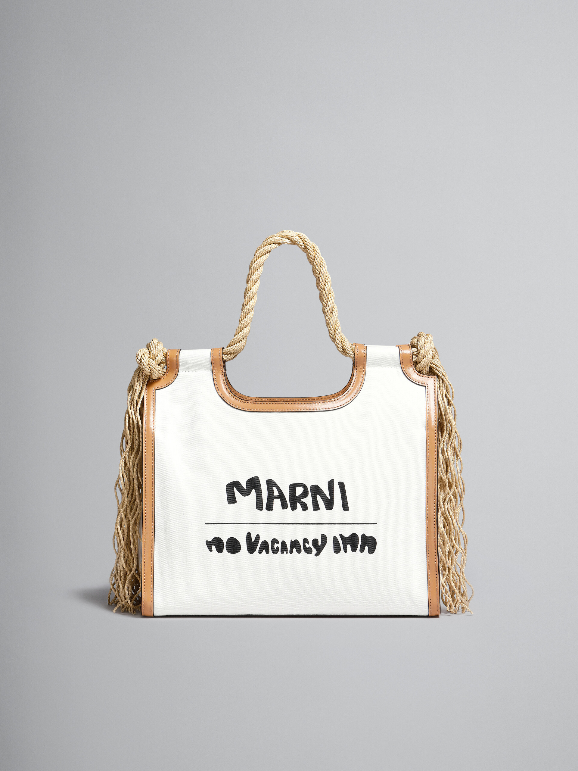 Marni x No Vacancy Inn - Marcel Tote Bag in white canvas with beige trims - Handbag - Image 1