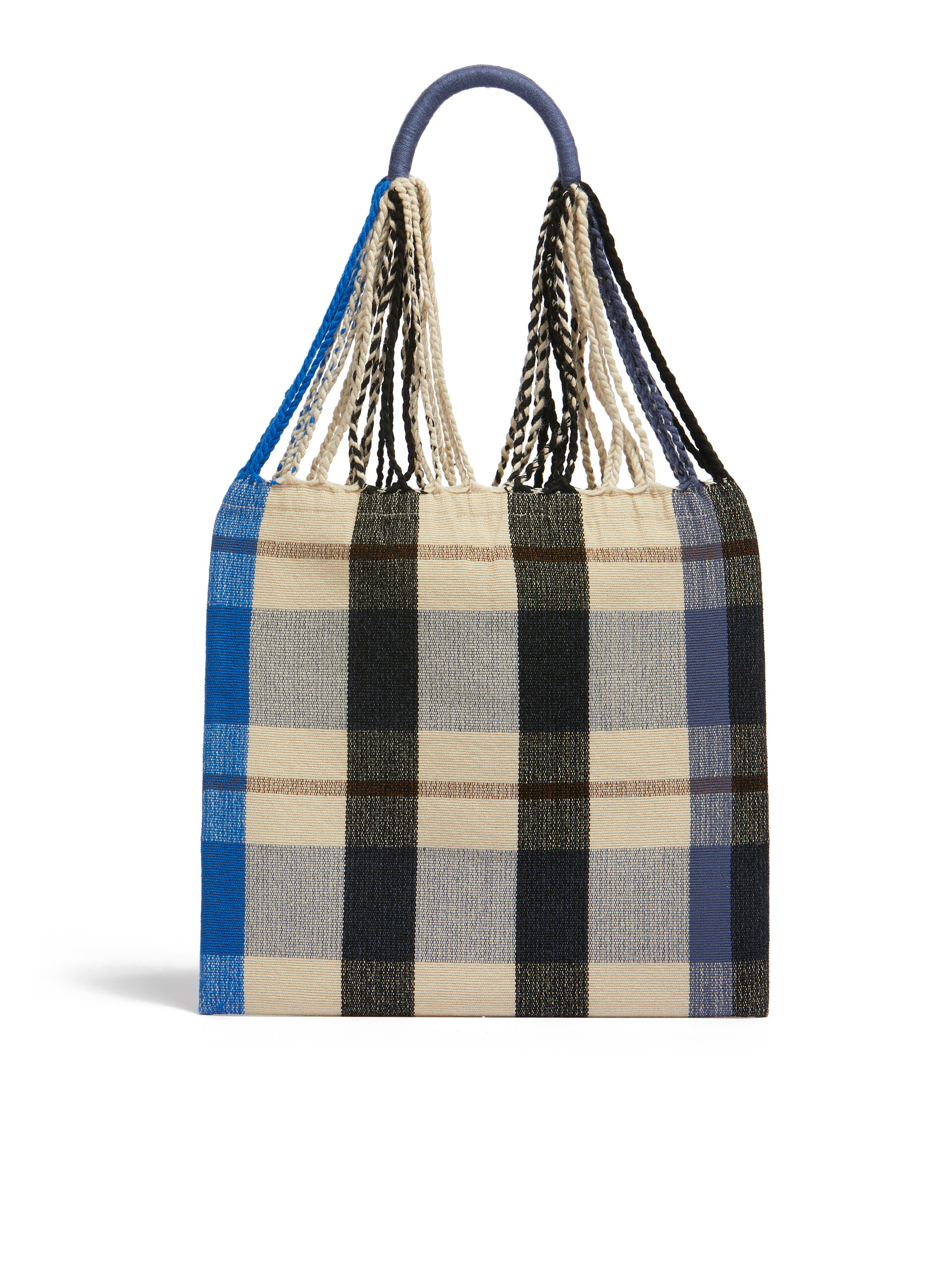 Blue checked MARNI MARKET HAMMOCK crochet bag - Shopping Bags - Image 3