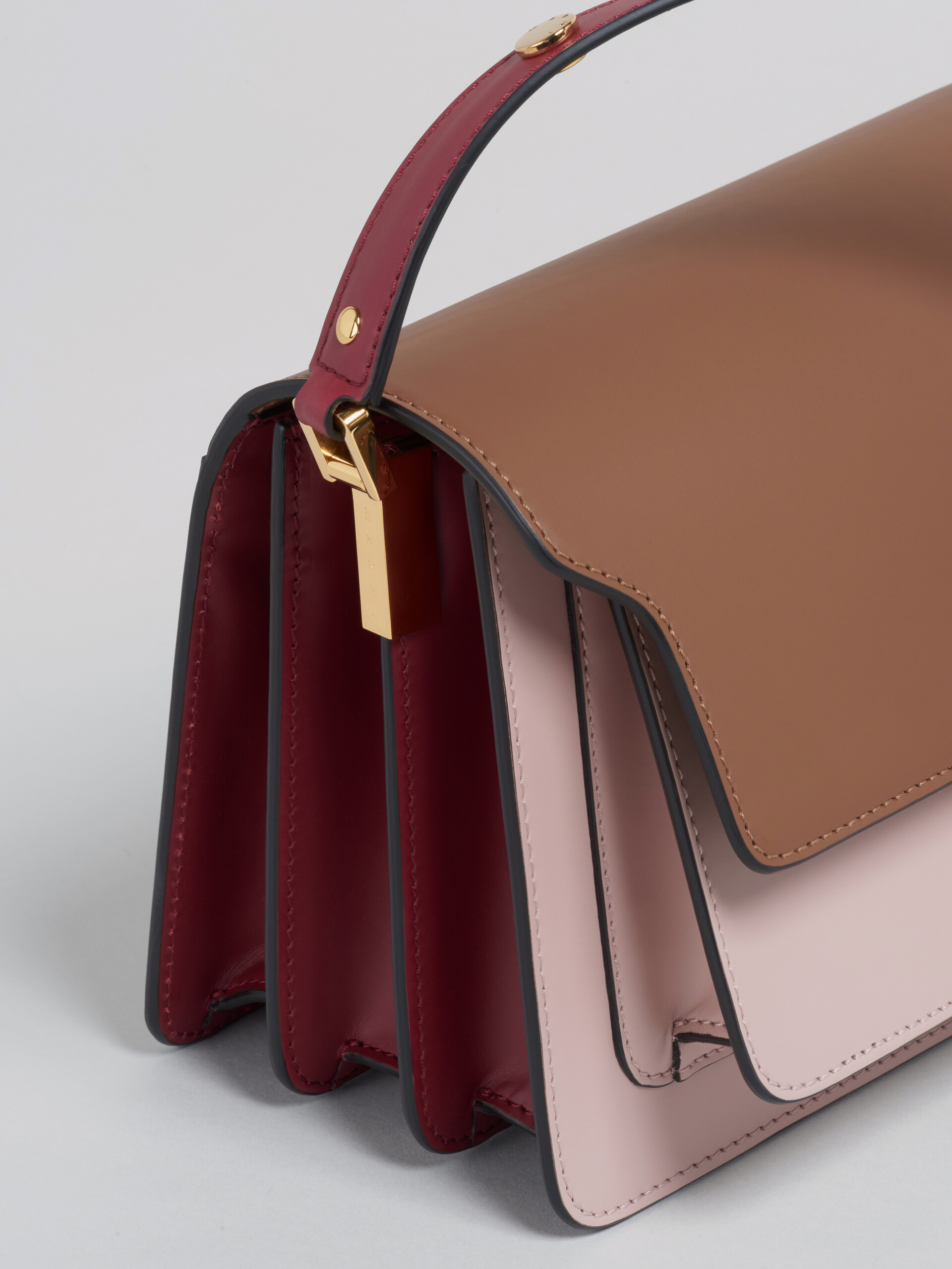 TRUNK bag in smooth calf beige pink and red - Shoulder Bag - Image 3