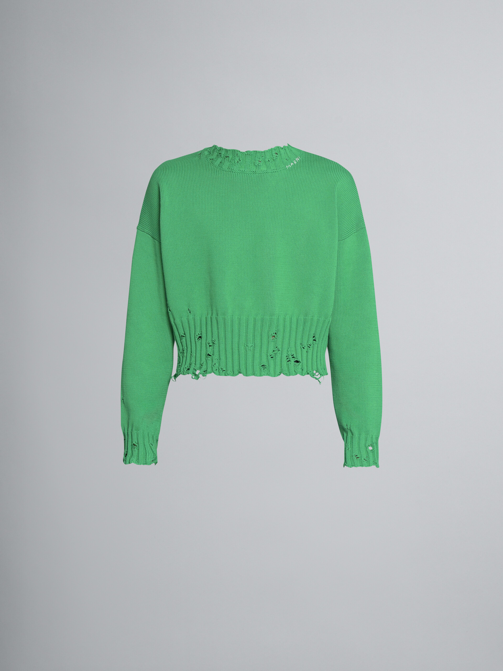 Green cotton crewneck sweater - Pullovers - Image 1