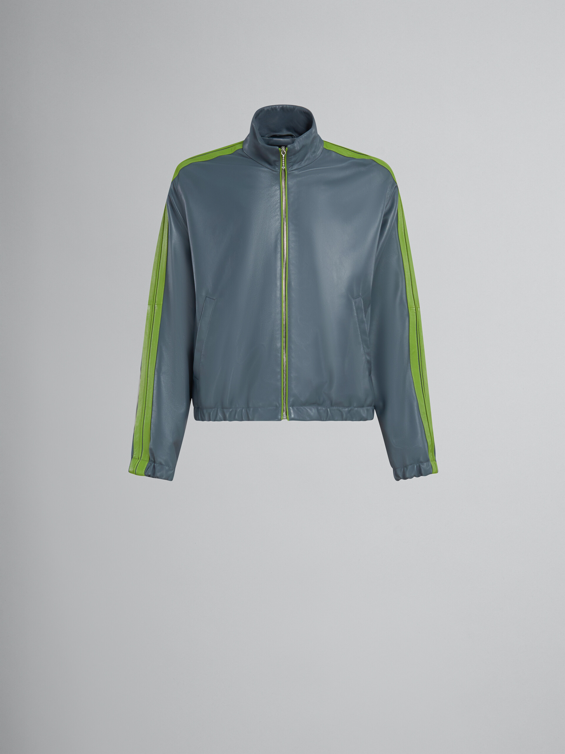 Blaugrüne Bomberjacke aus Nappaleder mit kontrastierenden Streifen - Jacken - Image 1