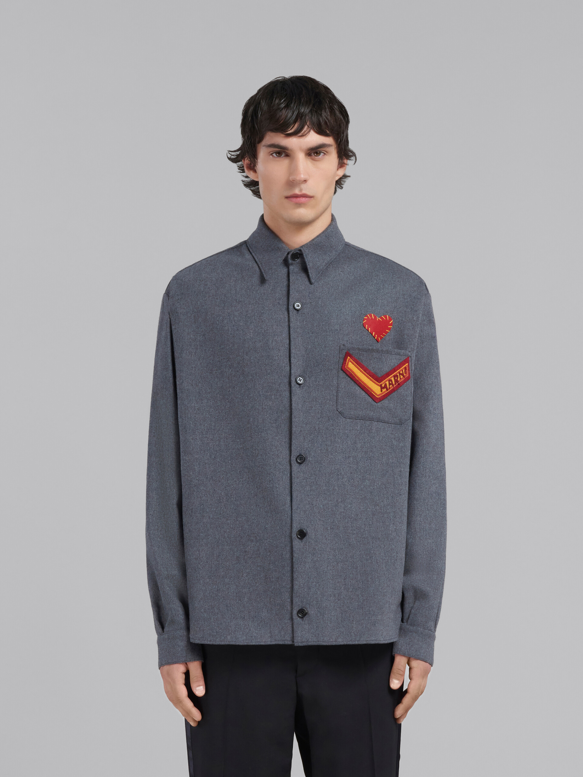 Grey flannel shirt with patches - Shirts - Image 2