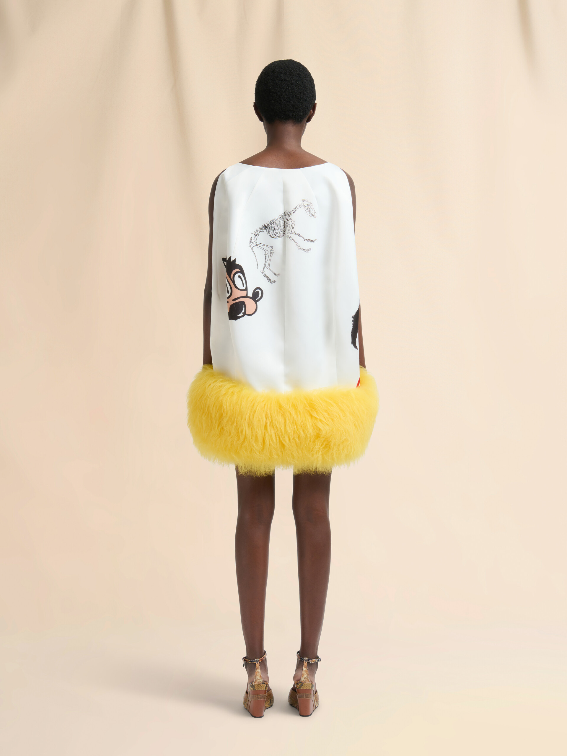 White satin mini dress with fur hem - Dresses - Image 3