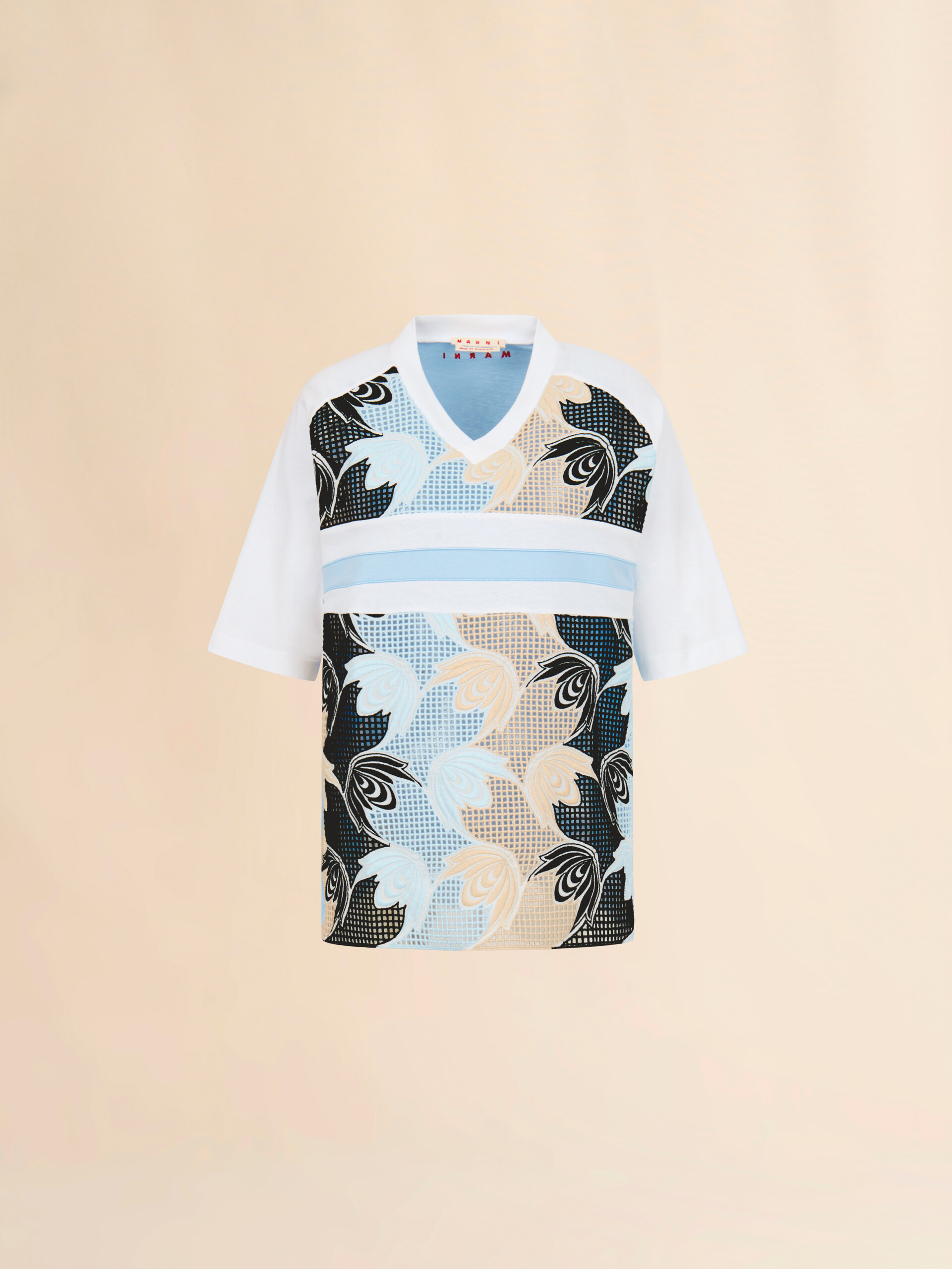 White cotton T-shirt with broderie anglaise front - T-shirts - Image 1