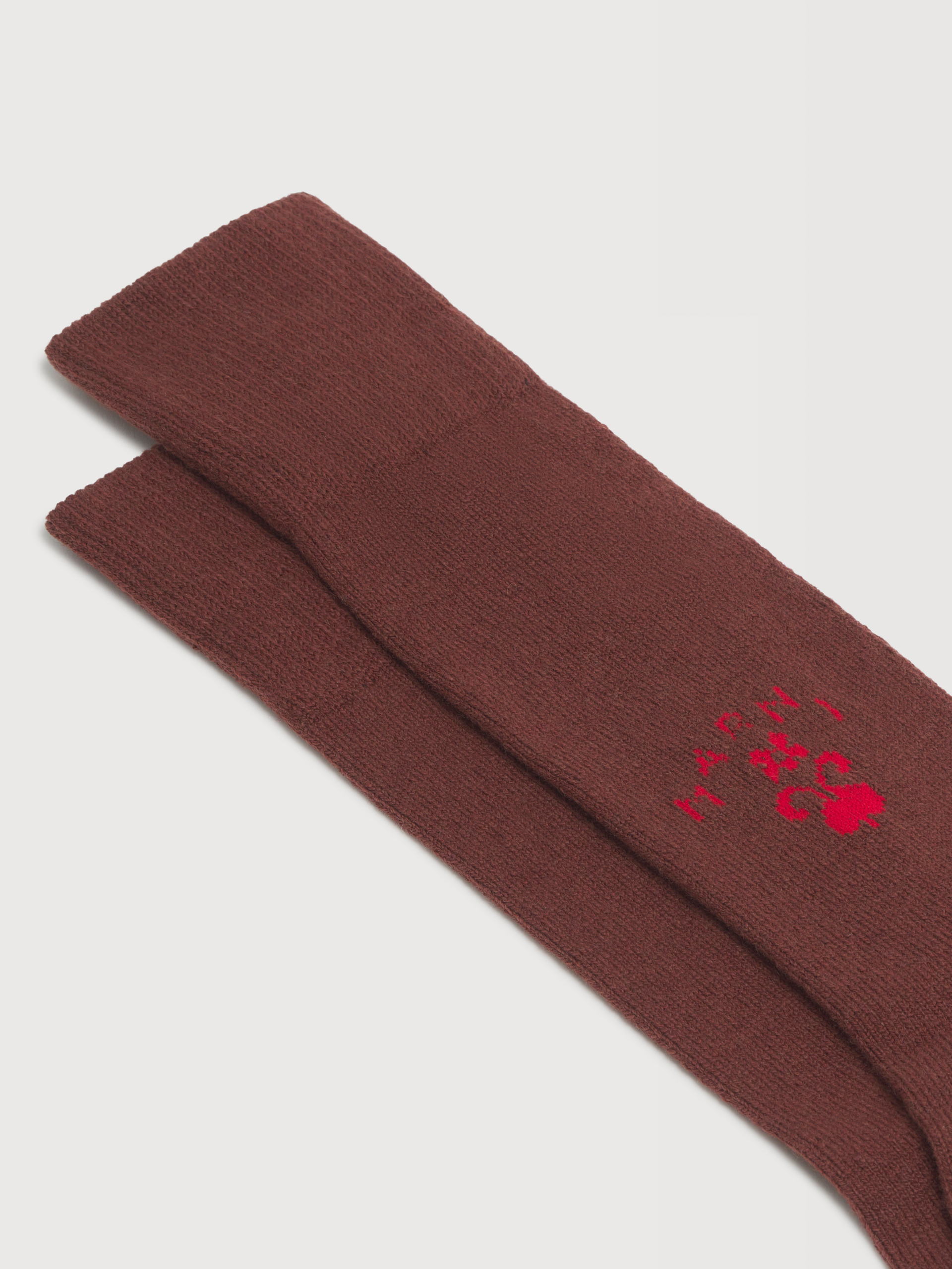 Deep brown wool-cashmere socks with heraldic logo - Socks - Image 2