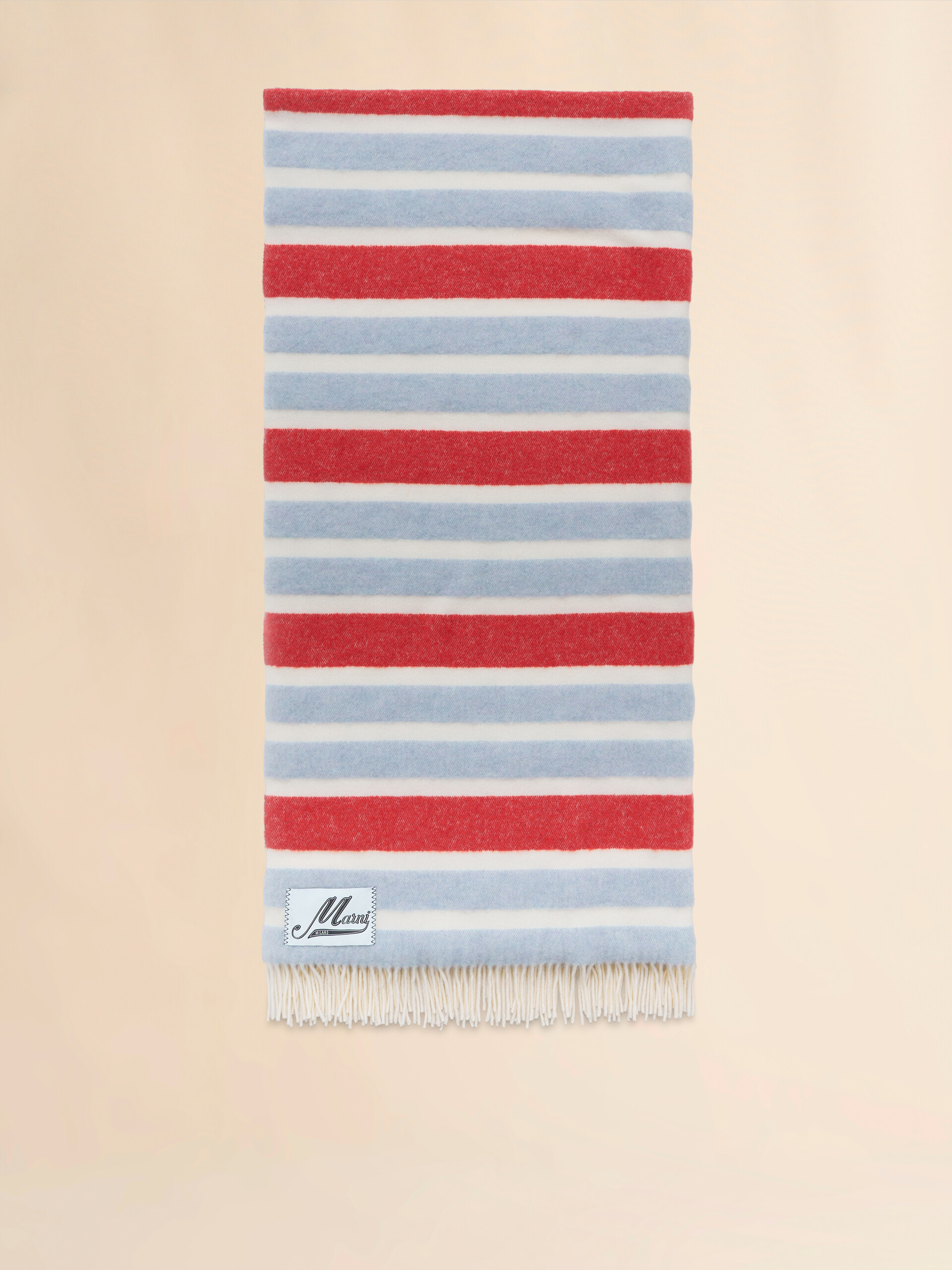 Plaid rayé rouge et bleu clair en laine et alpaga - Autres accessoires - Image 2