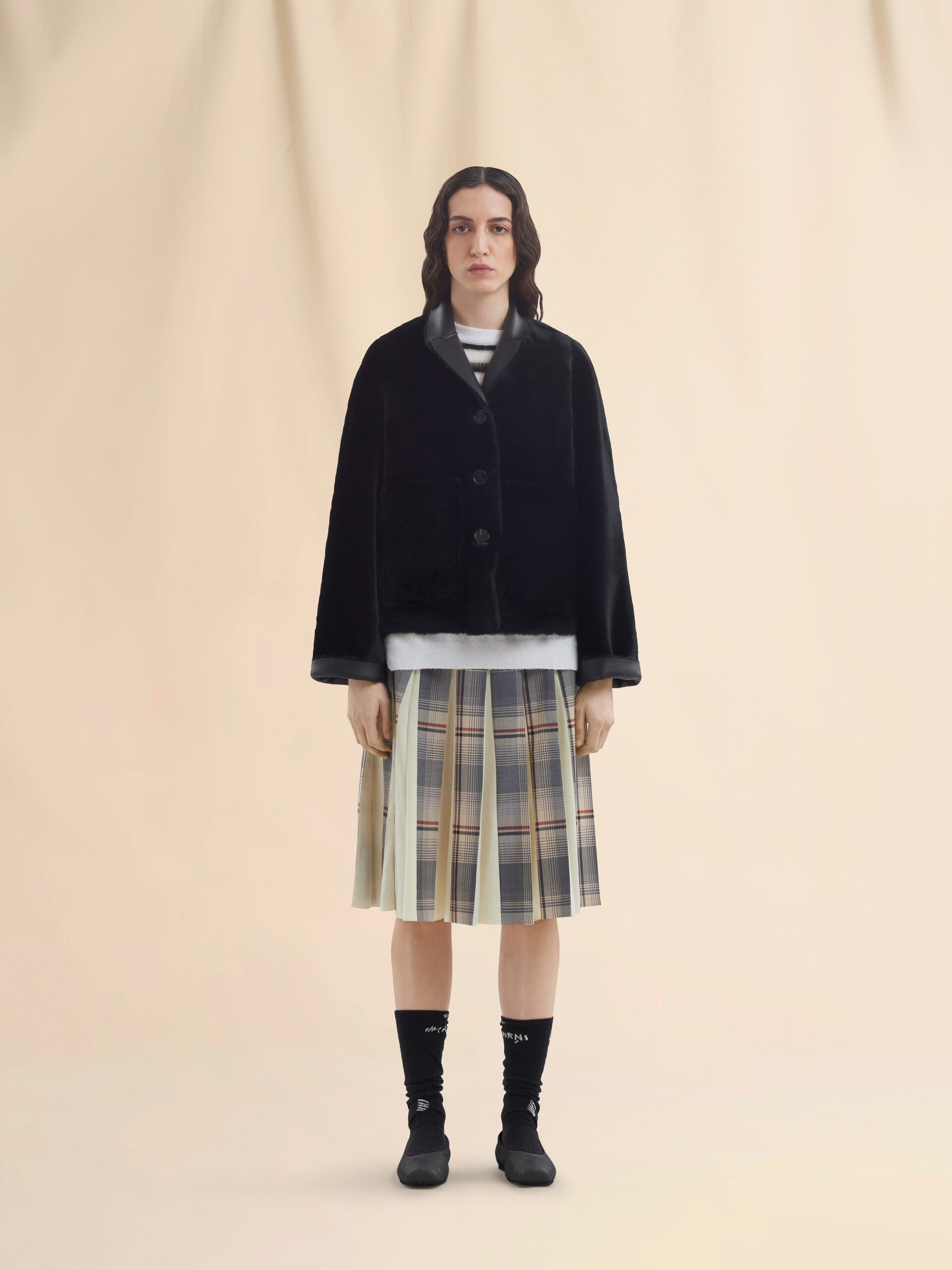 Beige reversible shearling jacket - Jackets - Image 4