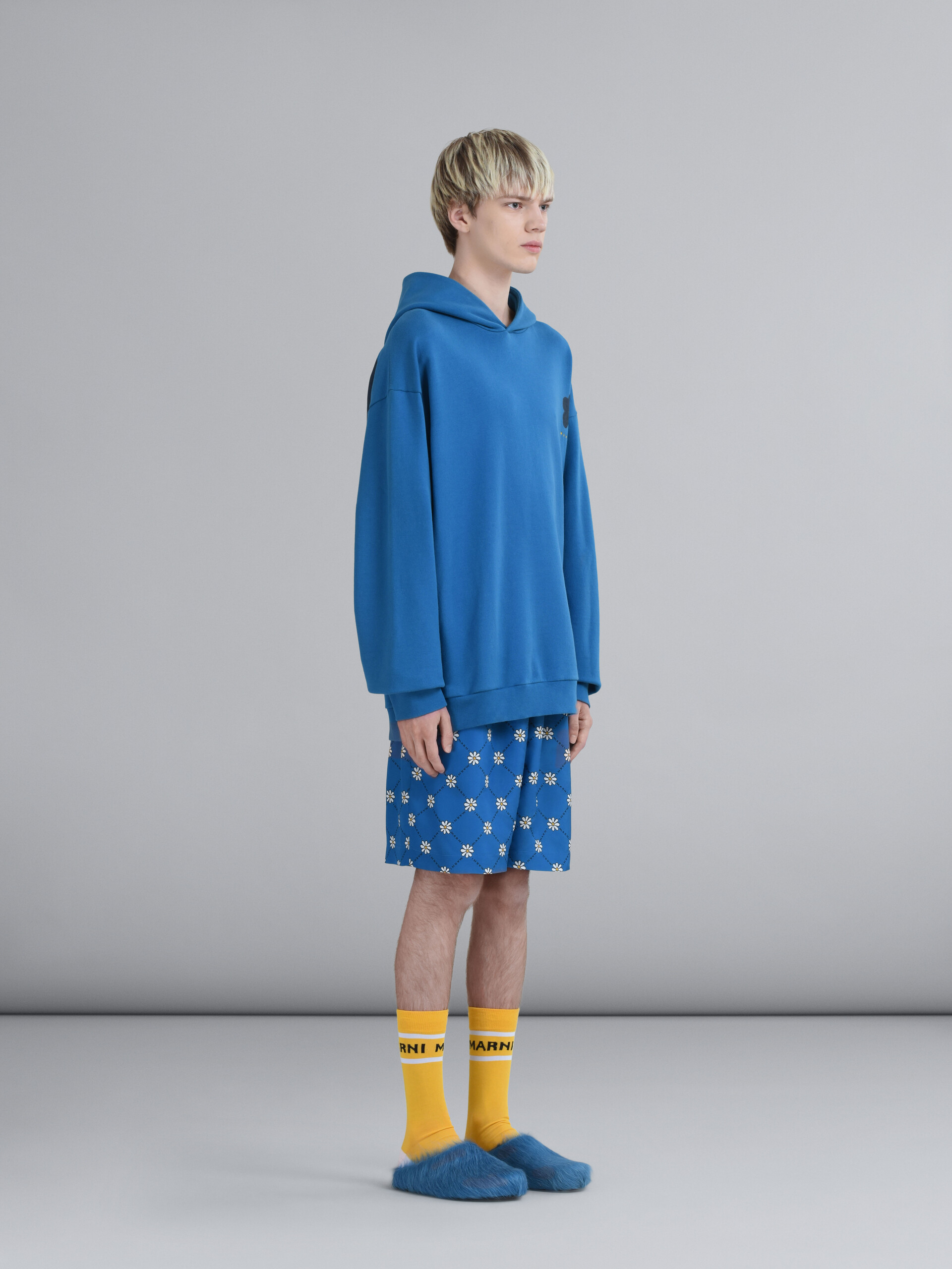 Black Daisy print blue cotton hooded sweatshirt - Sweaters - Image 5