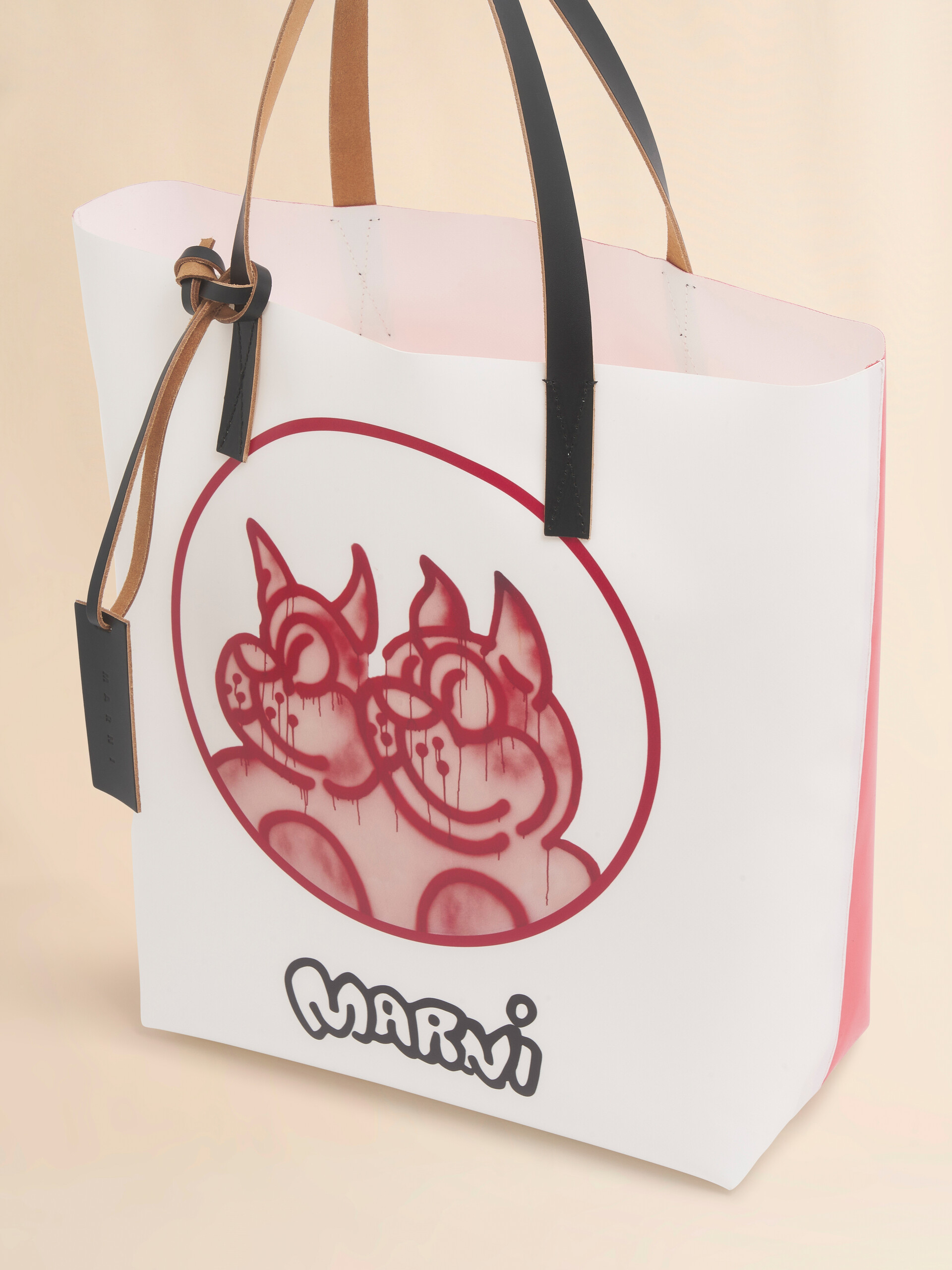 White and red fabric Tribeca tote with dogs print - Shopping Bags - Image 5