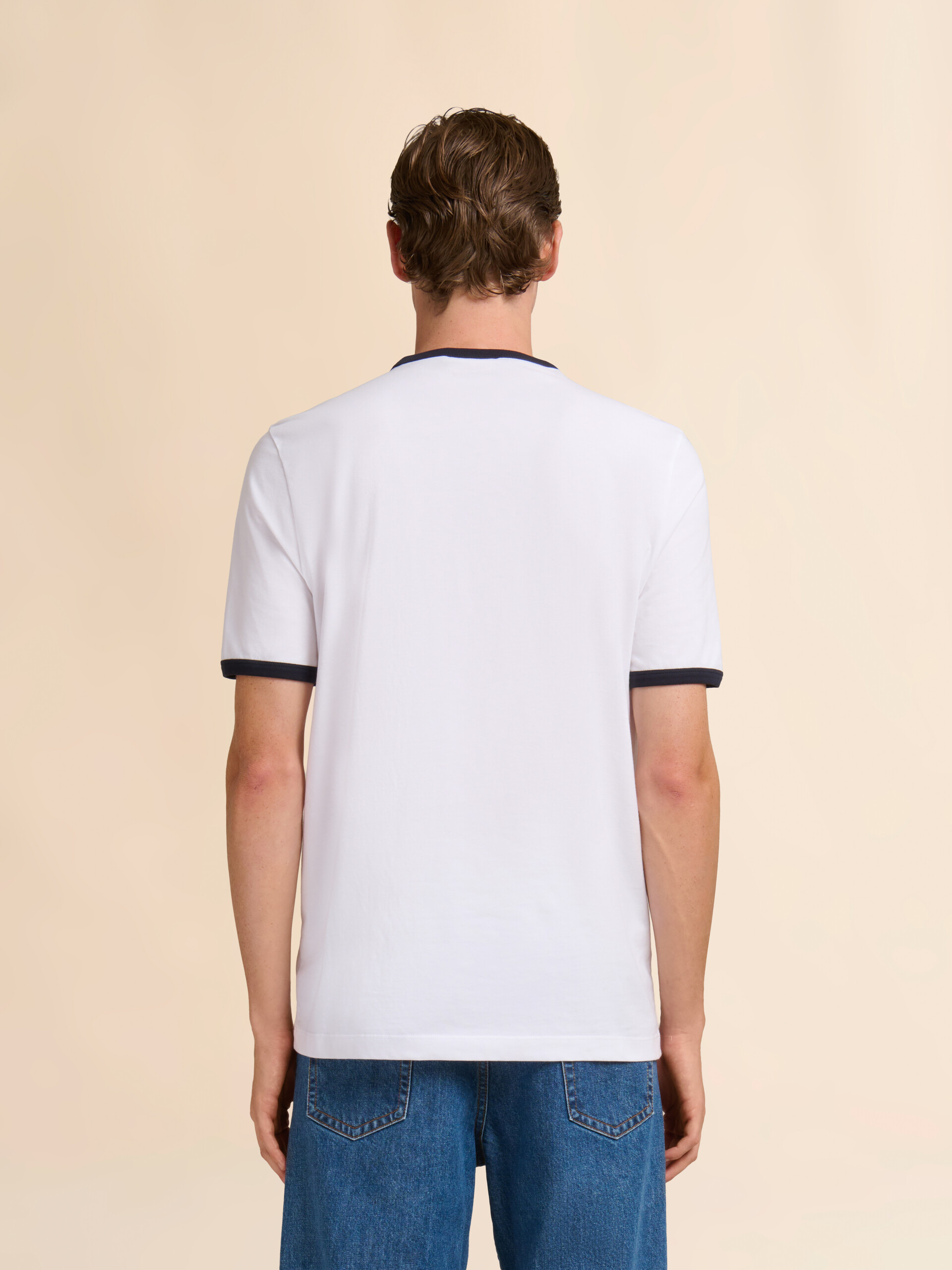 Deep blue cotton T-shirt with contrast trims - Shirts - Image 3