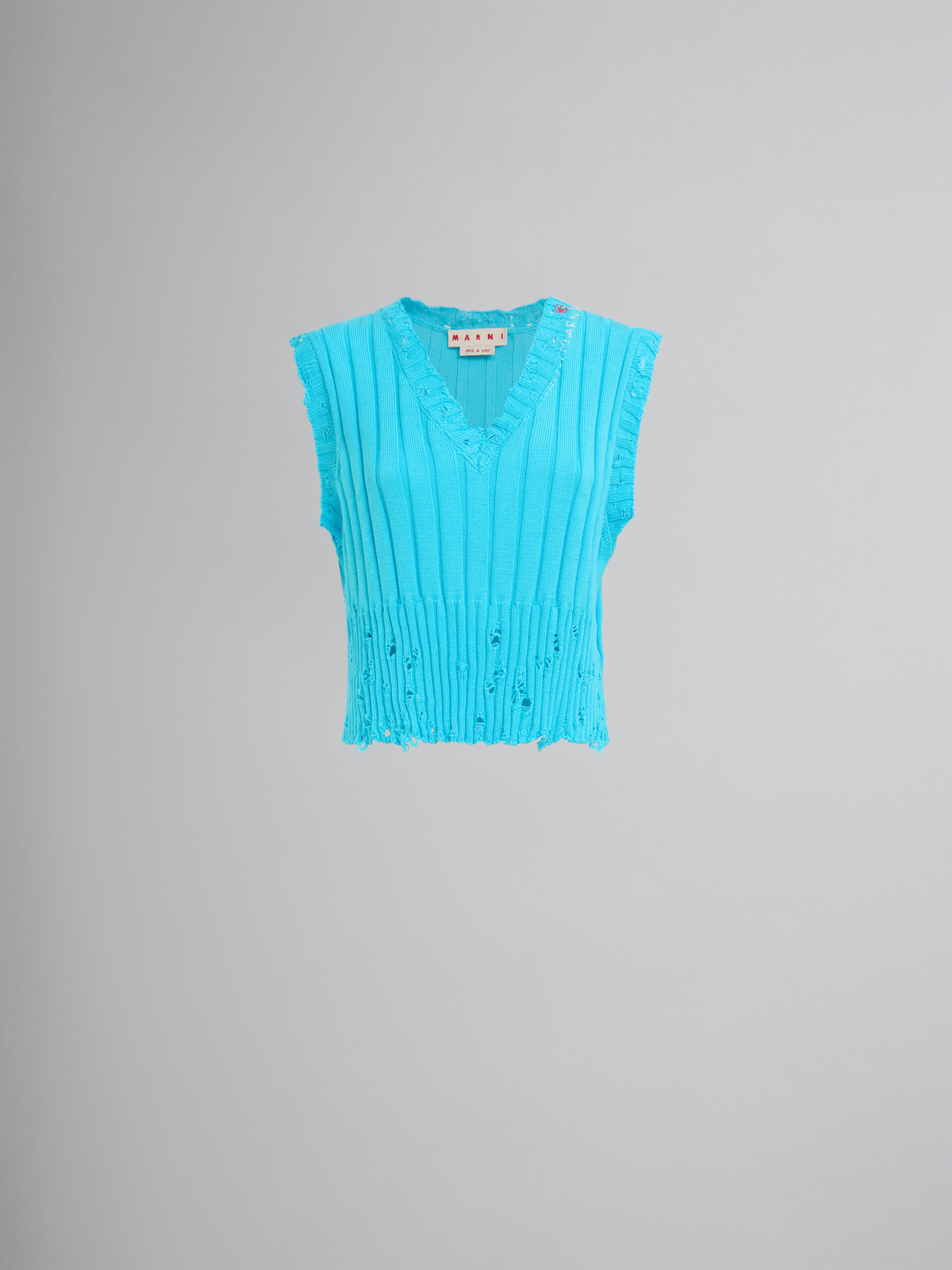 Blue dishevelled ribbed cotton vest - Pullovers - Image 1