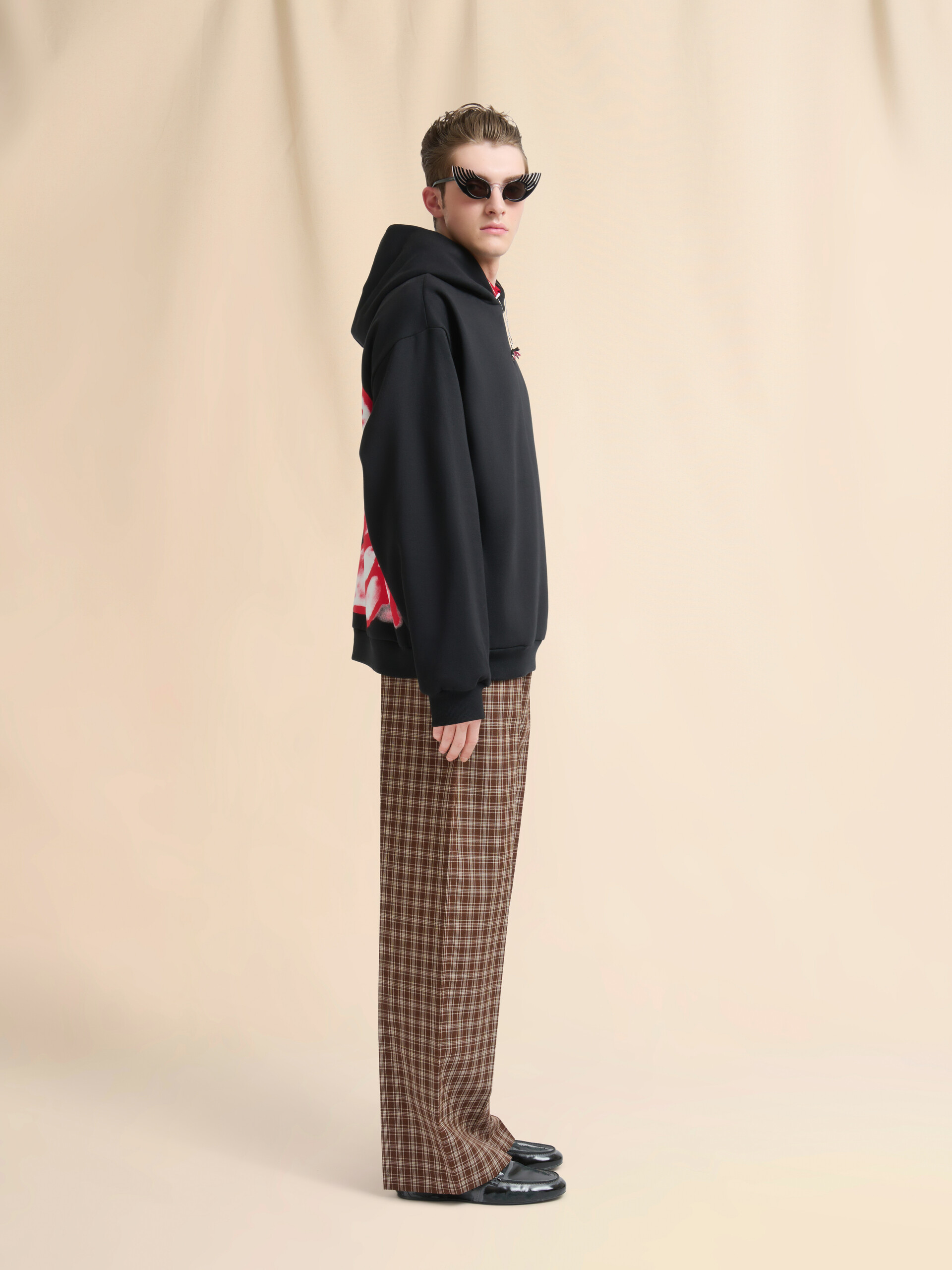 Brown wool trousers with checked pattern - Pants - Image 5