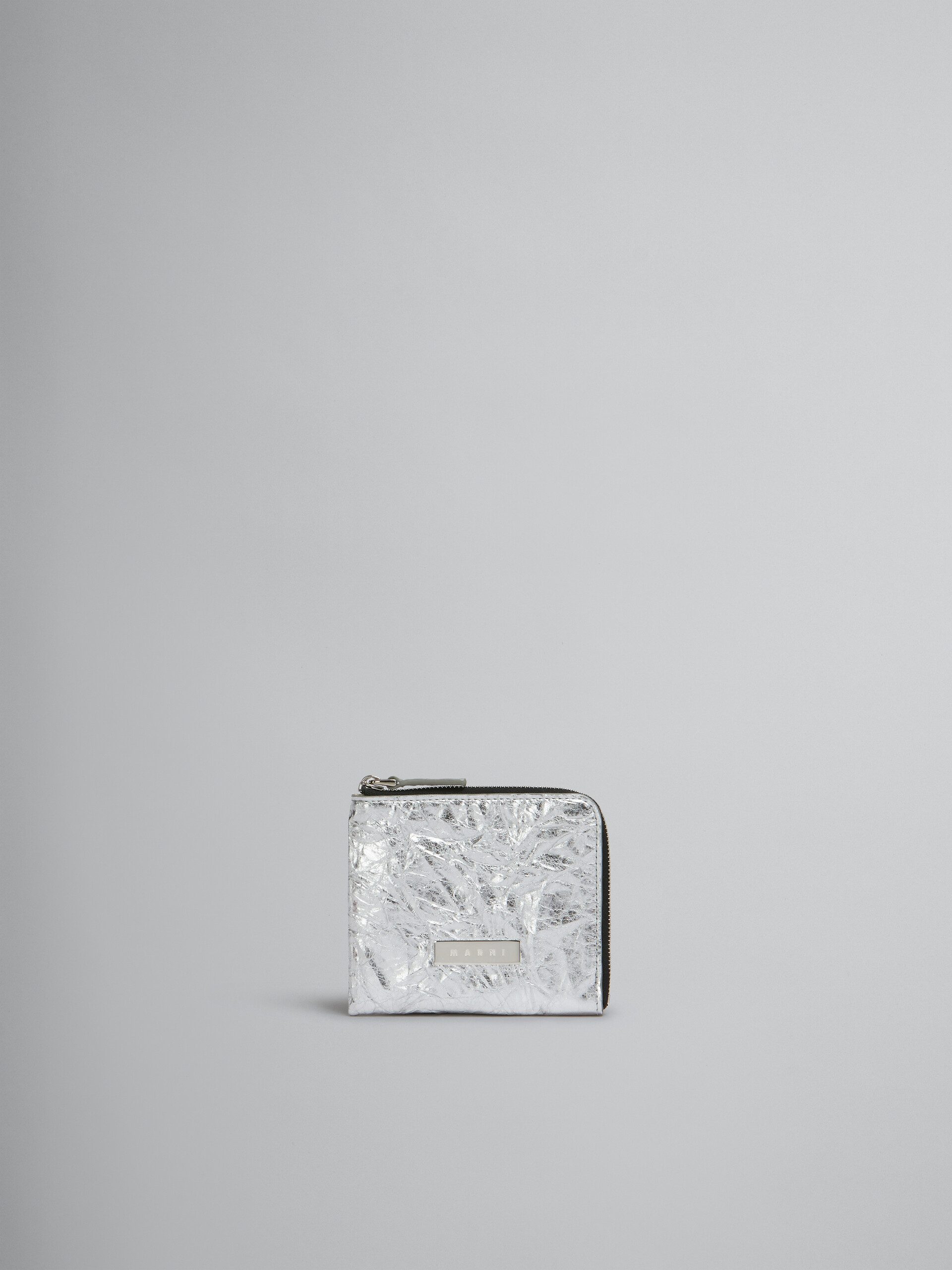Portafoglio Prisma con zip in pelle color argento - Portafogli - Image 1