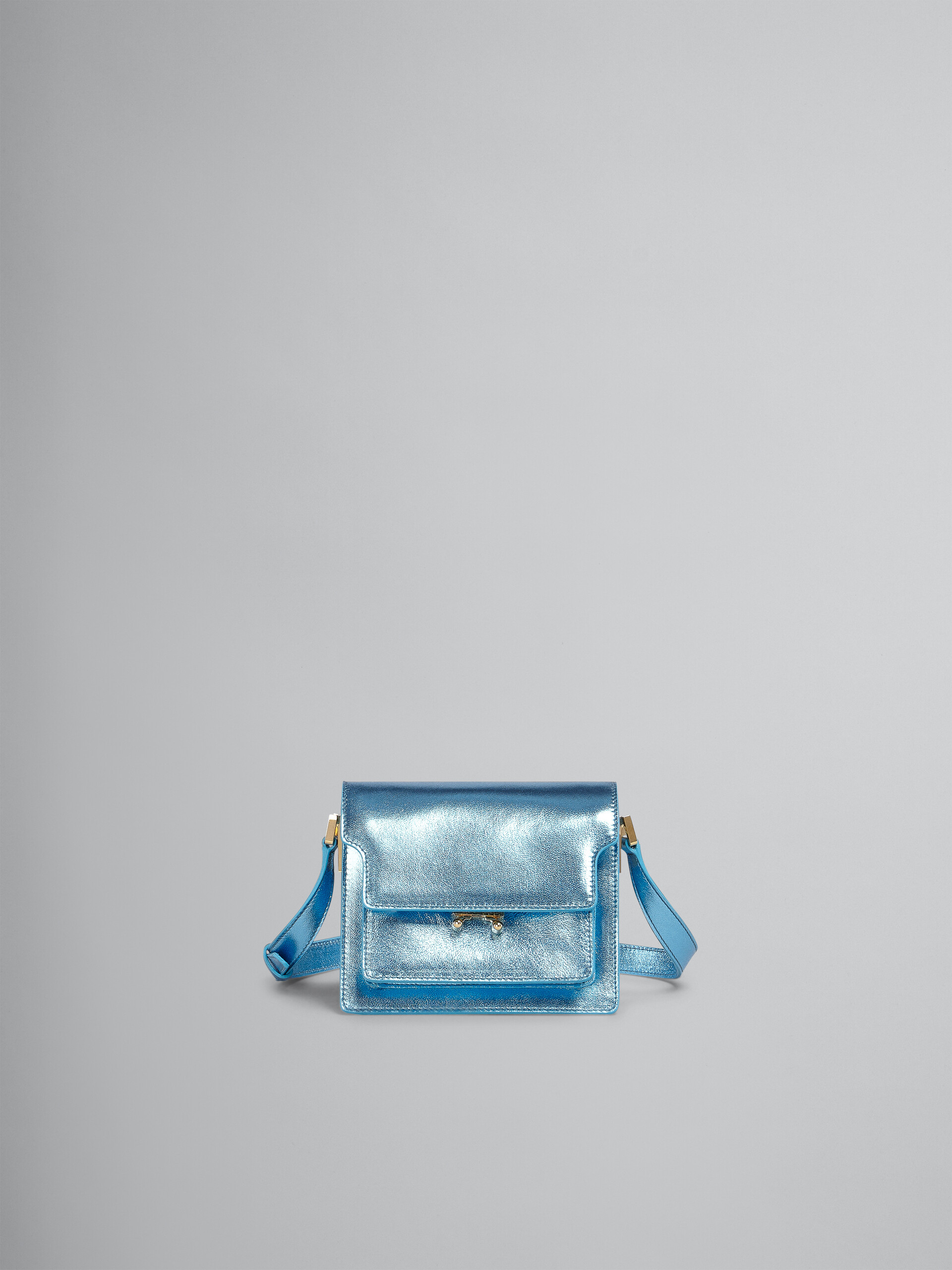 TRUNK SOFT mini bag in blue metallic leather - Shoulder Bags - Image 1