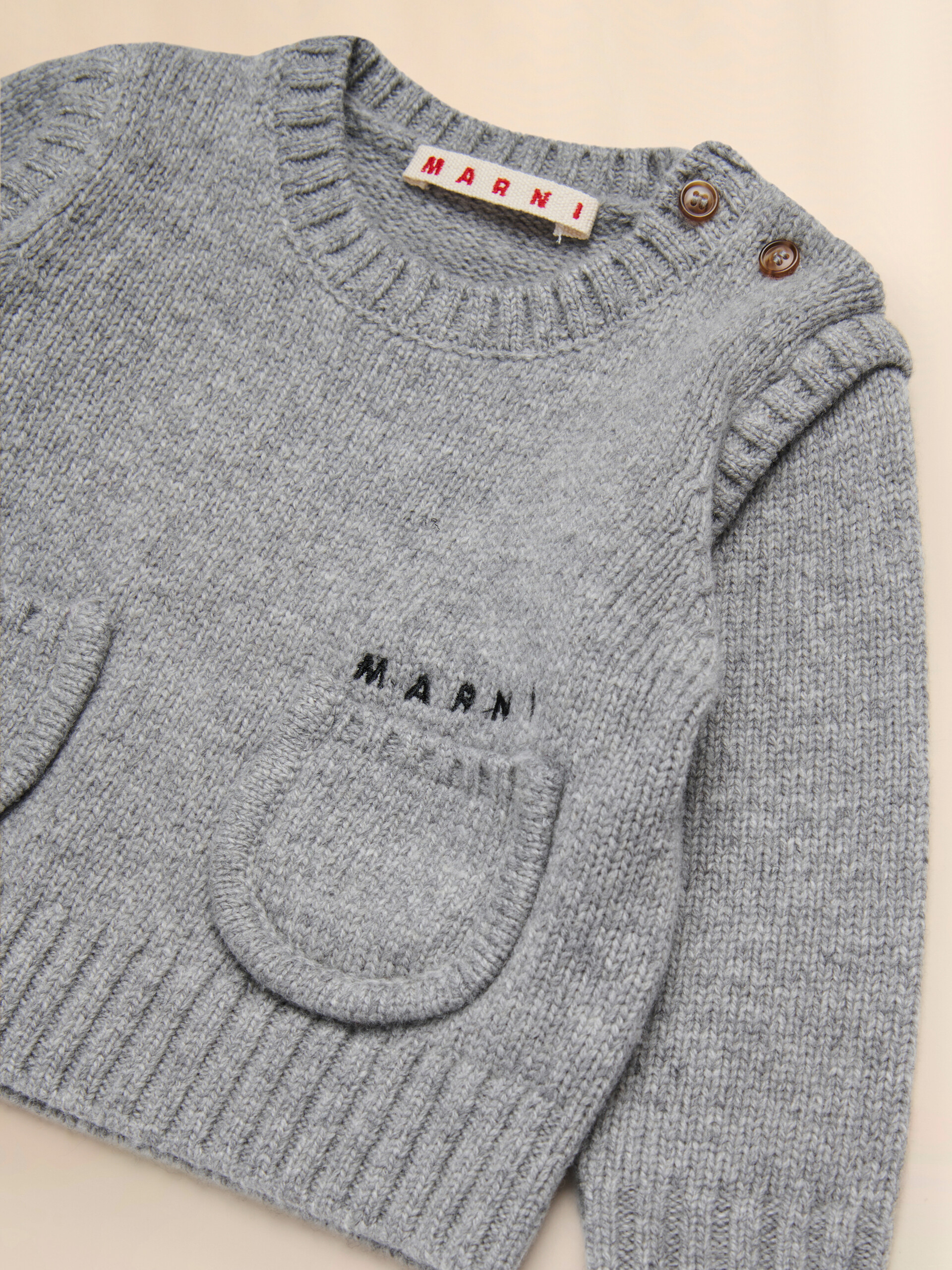 Grey melange wool-nylon jumper with pockets - Knitwear - Image 3