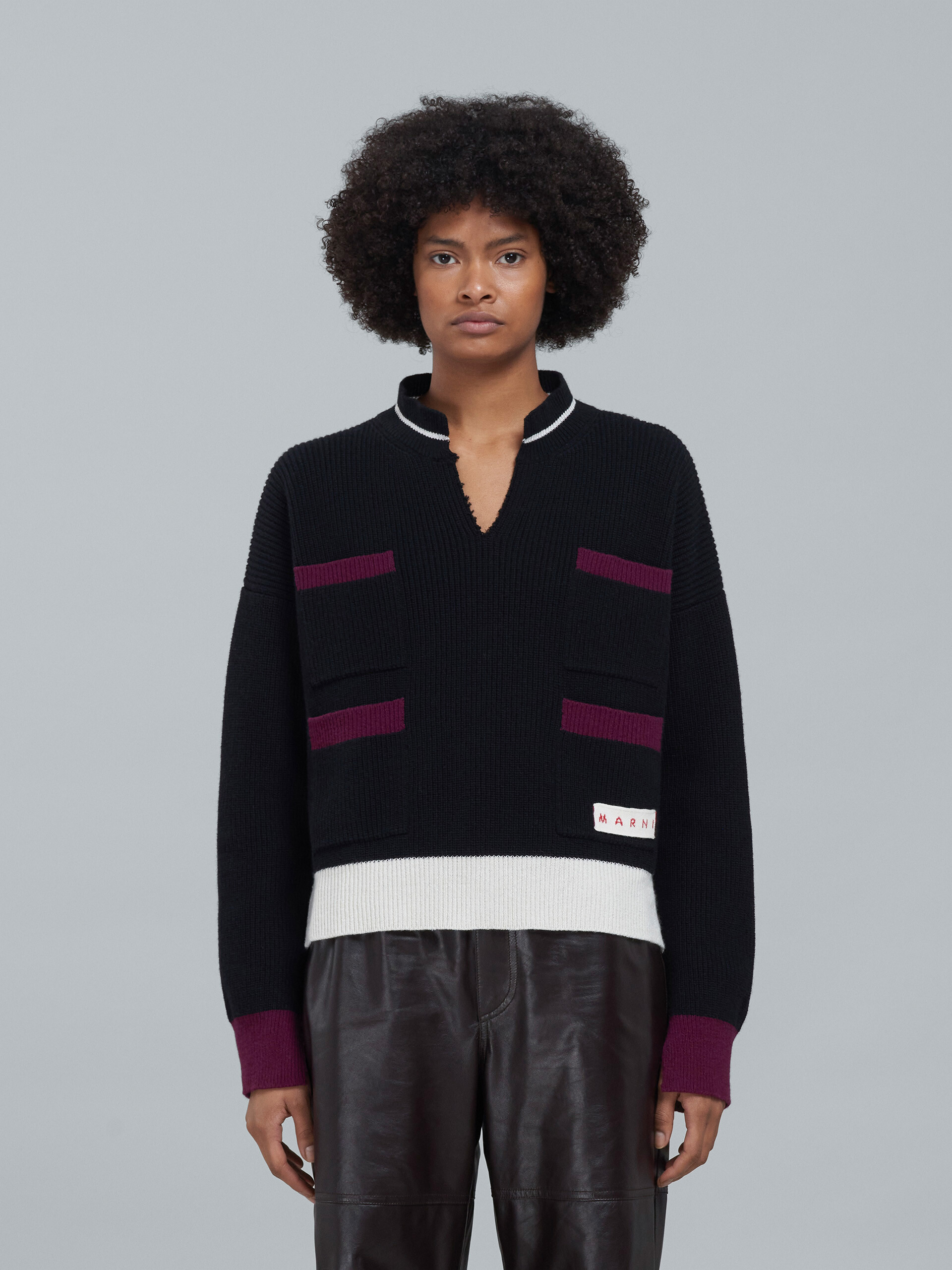 Shetland wool and cotton cropped crewneck sweater - Pullovers - Image 2